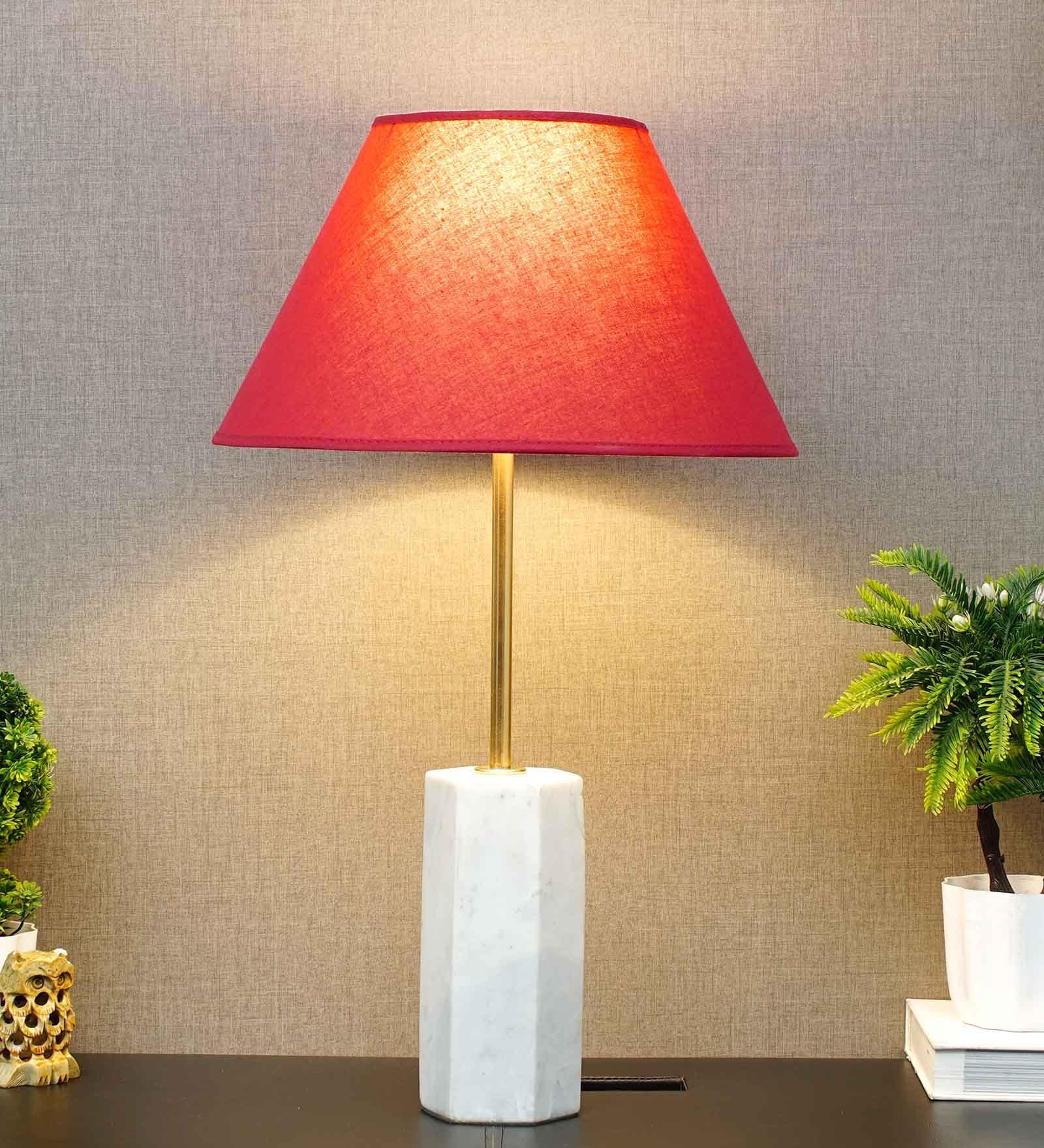 Messina Maroon Cotton Shade Night Lamp With Marble Base