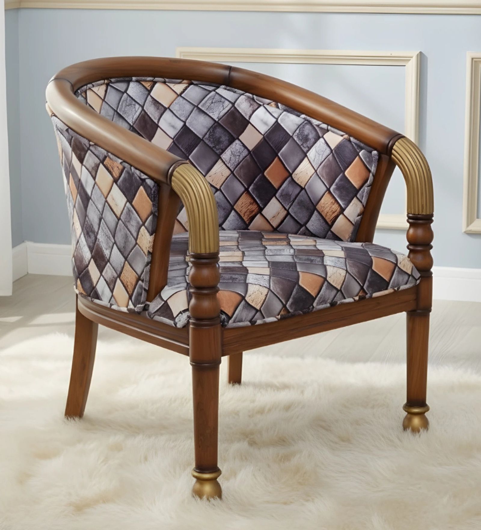 Flint Teak Wood Arm Chairs In Gold Finish