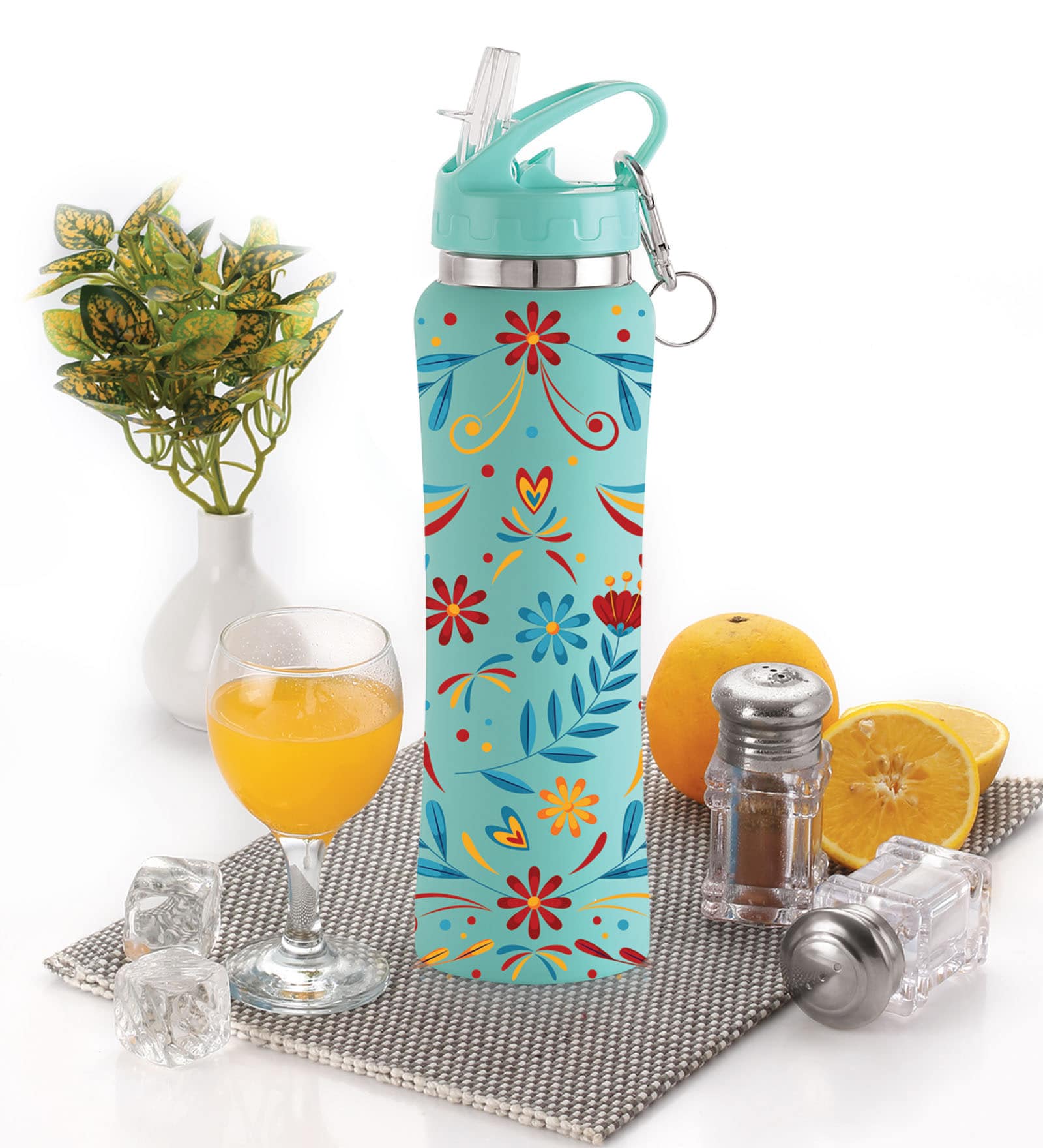 Flip Bot Rubber Finish 750 ml Blue Stainless Steel  Sipper