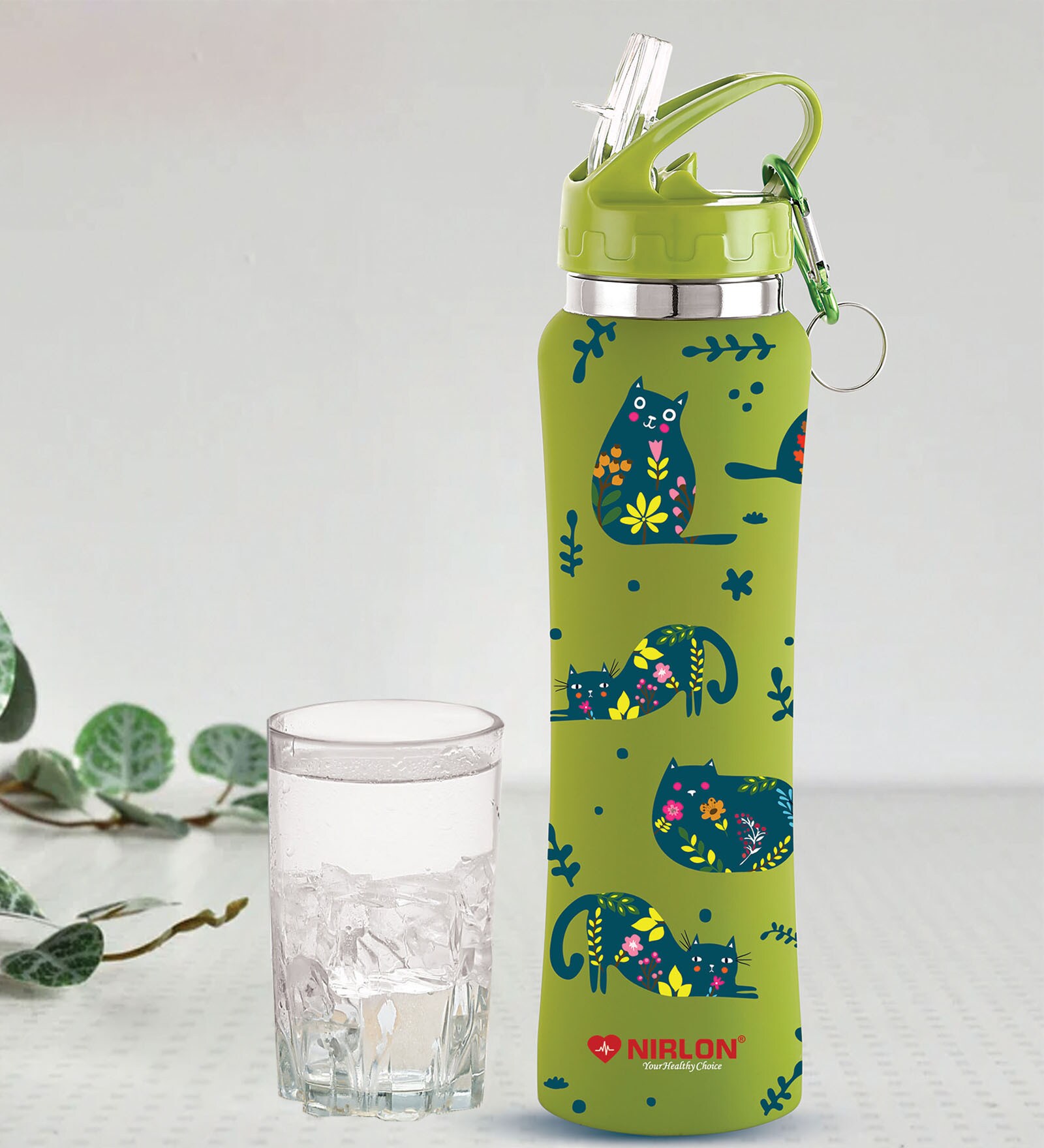 Flip Bot Rubber Finish 750 ml Green Stainless Steel  Sipper