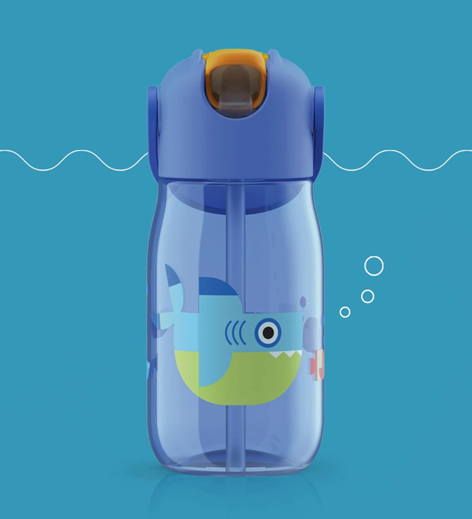 Flip Straw 400ml Blue Plastic Bottle