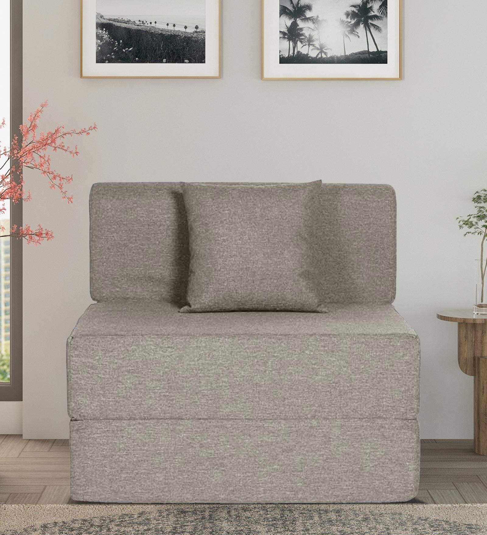 Flipper Fabric 1 Seater Sofa Cum Folding Bed In Pearl Colour