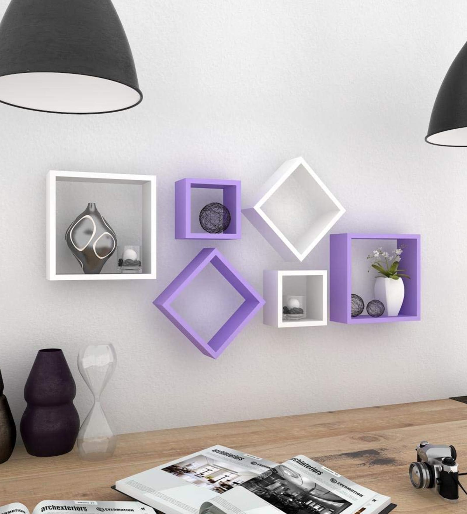 Buy Floating Kids Wall Shelves Set of 6 in Multicolor by Wood Decor