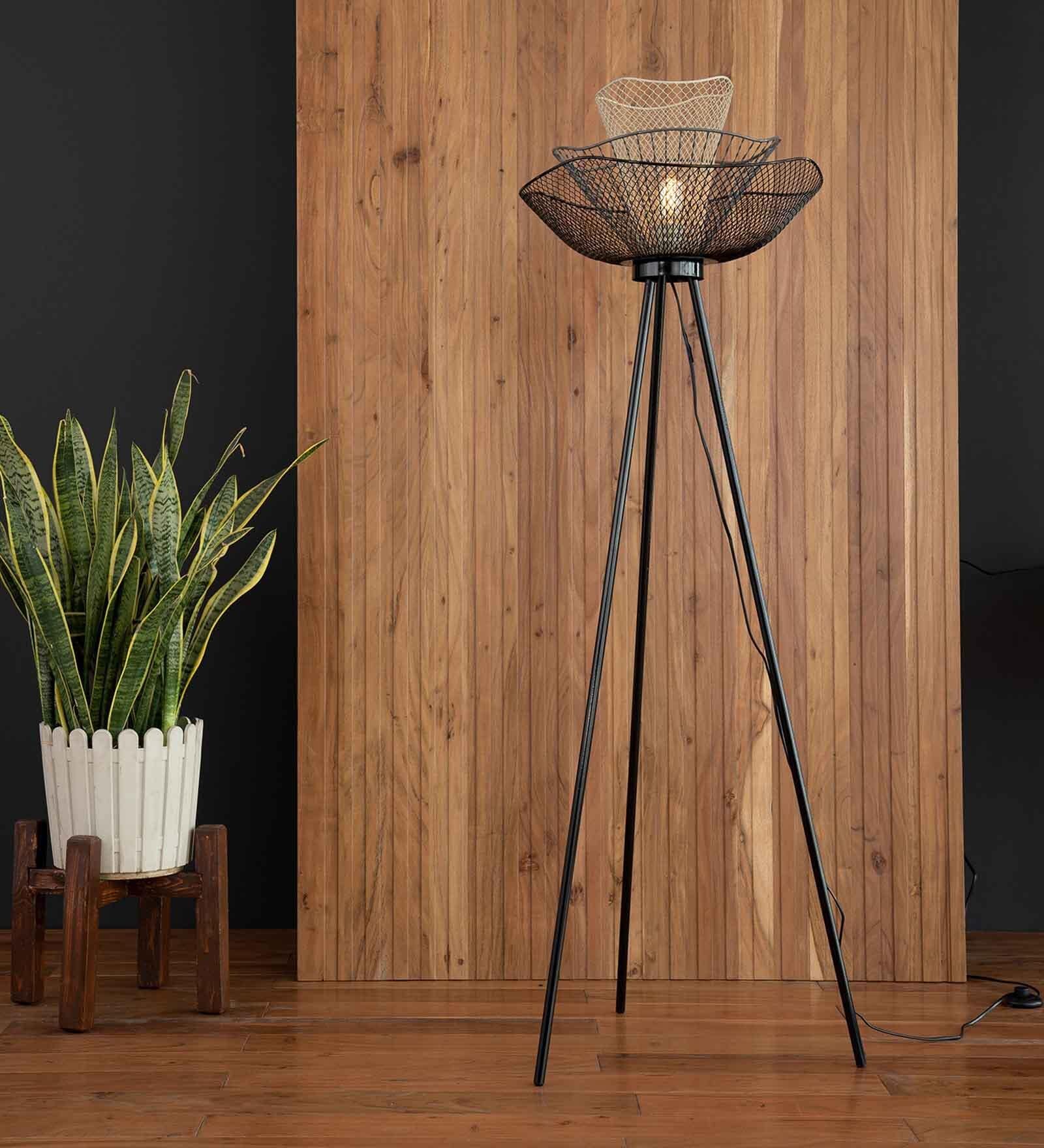 Mallawi Black Iron Shade Tripod Floor Lamp with Iron Base