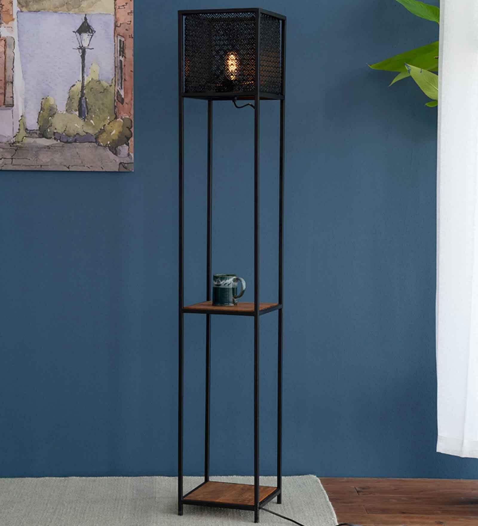 Millan Black Metal Sqaure Floor Lamp Handcrafted