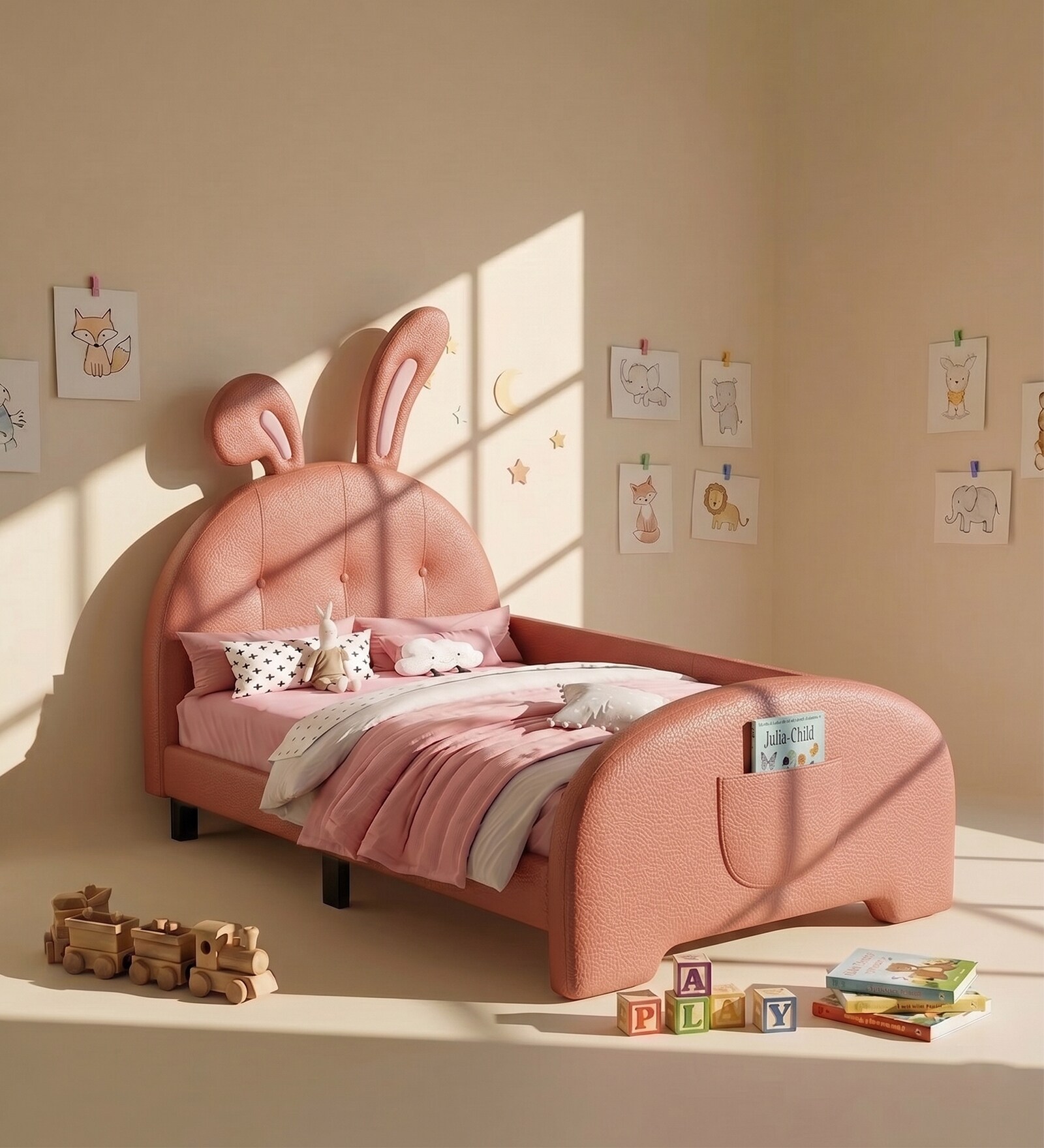 Floppy Ears Kids Toddler Bed In Pink Colour