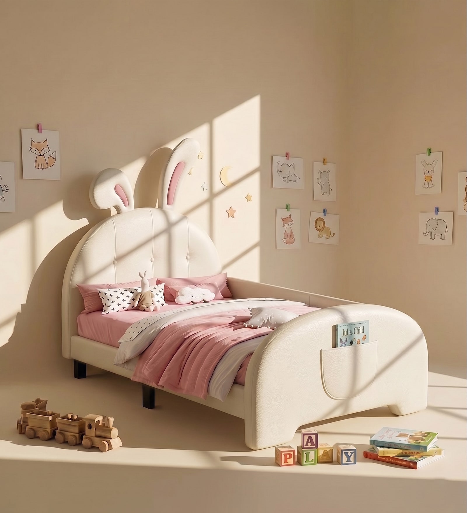 Floppy Ears Kids Twin Bed in White Colour