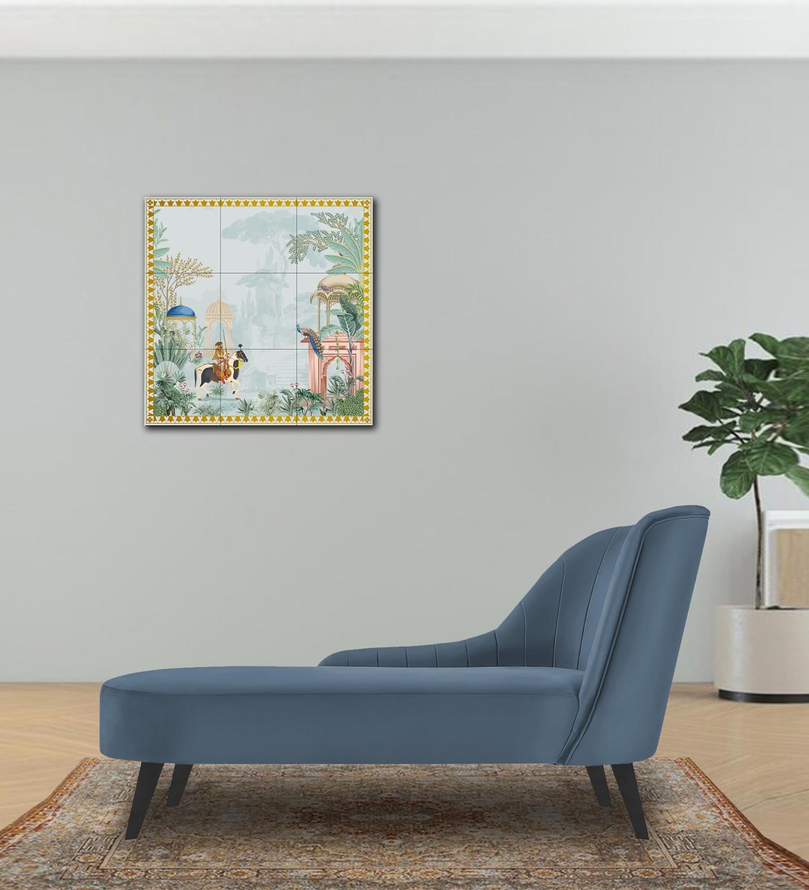 Flora LHS  Velvet Chaise Lounger In Oxford Blue Colour