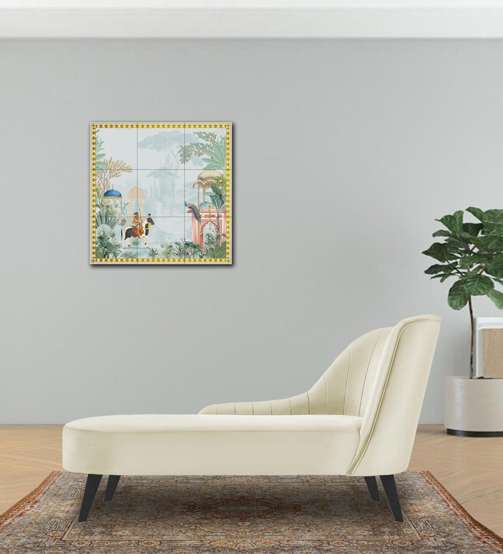 Flora LHS  Velvet Chaise Lounger In Warm White Colour