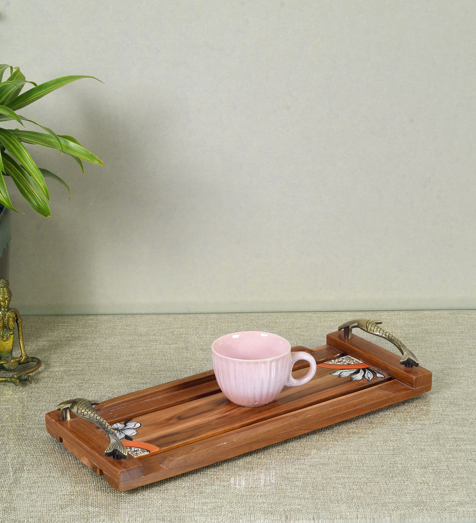 Flora Handcrafted  Beige  Mango Wood  Serving Tray
