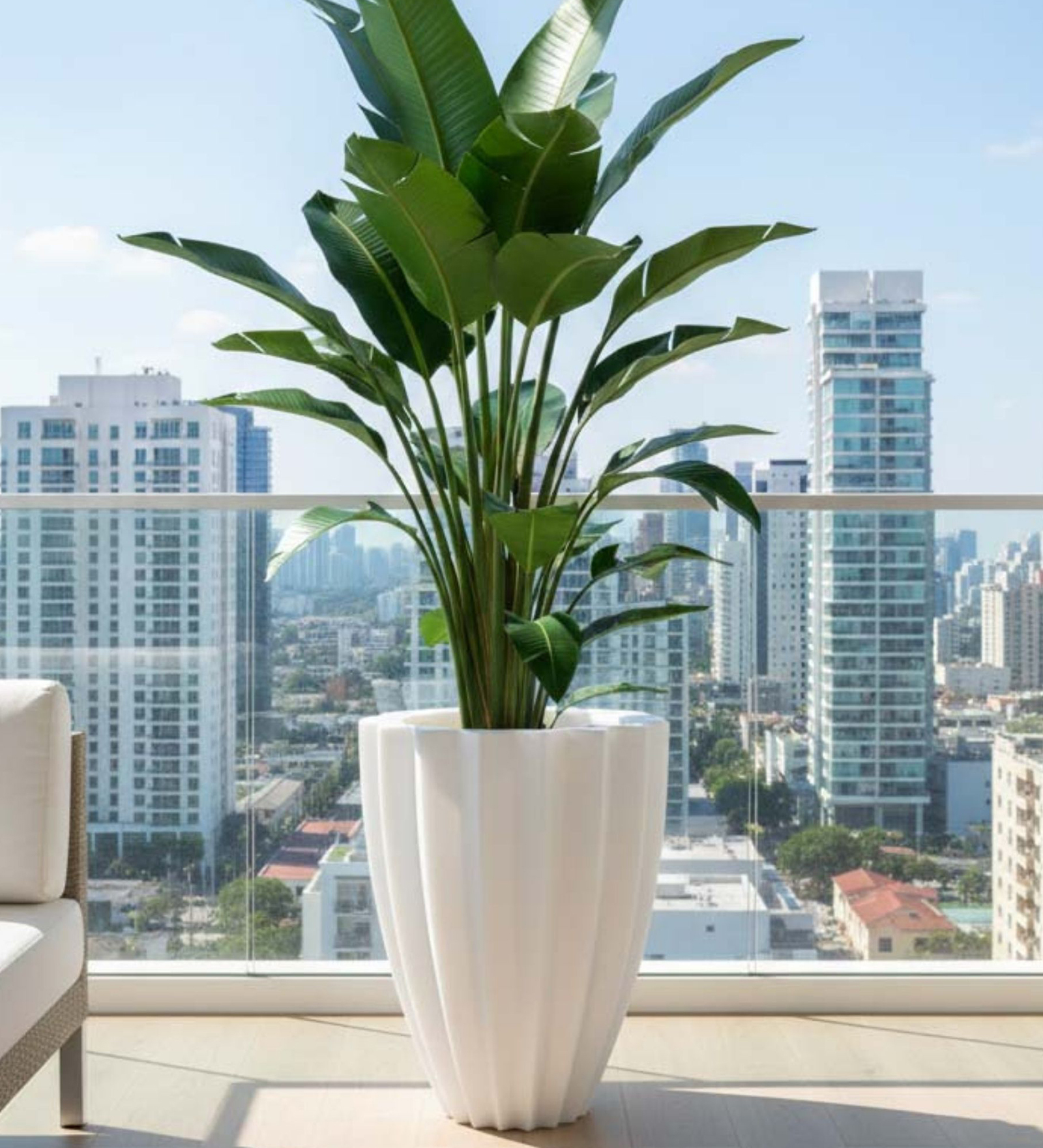 White Flora Ribbed Plastic Planter