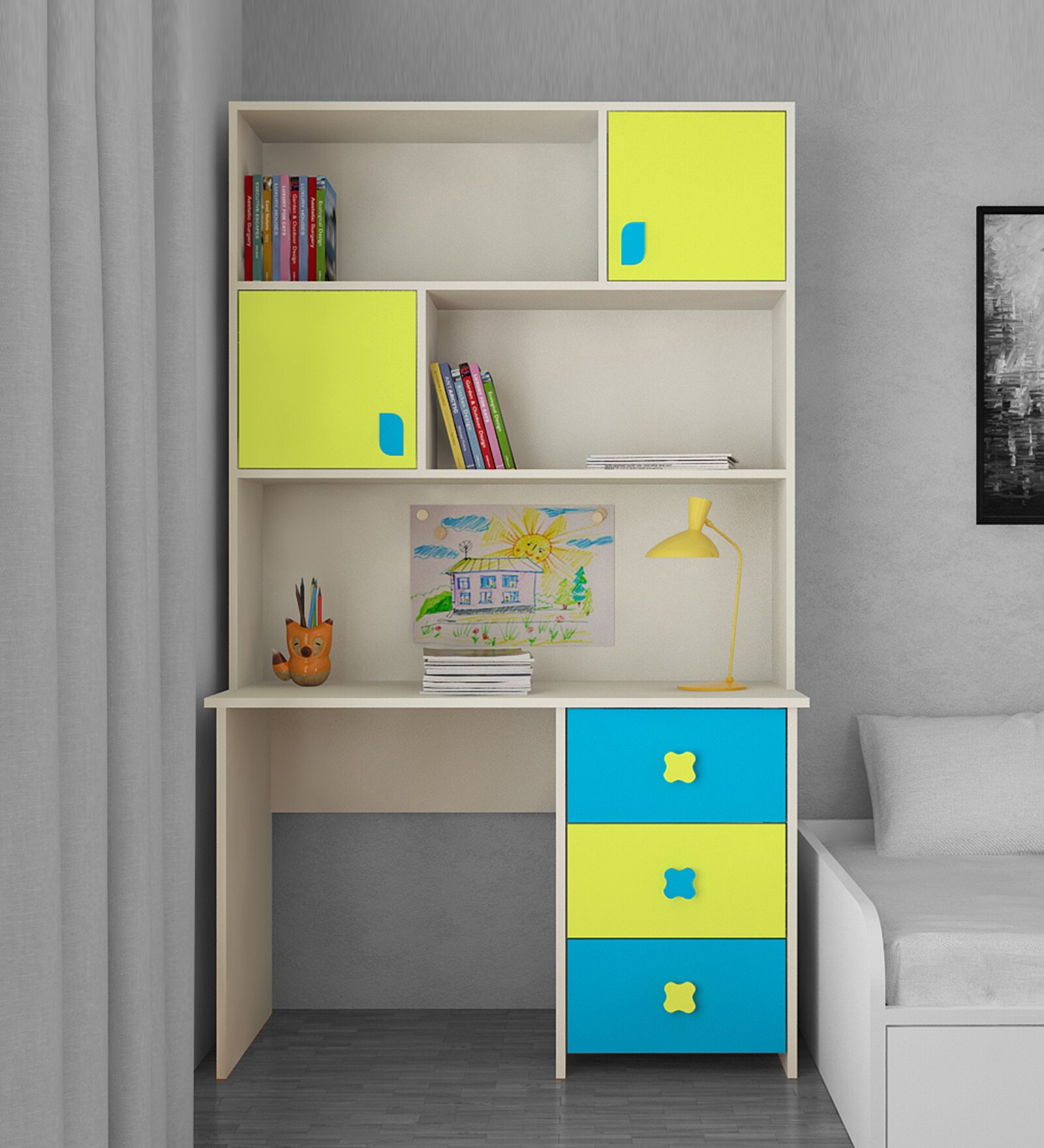 Flora Kids Study Table in Azure Blue Colour