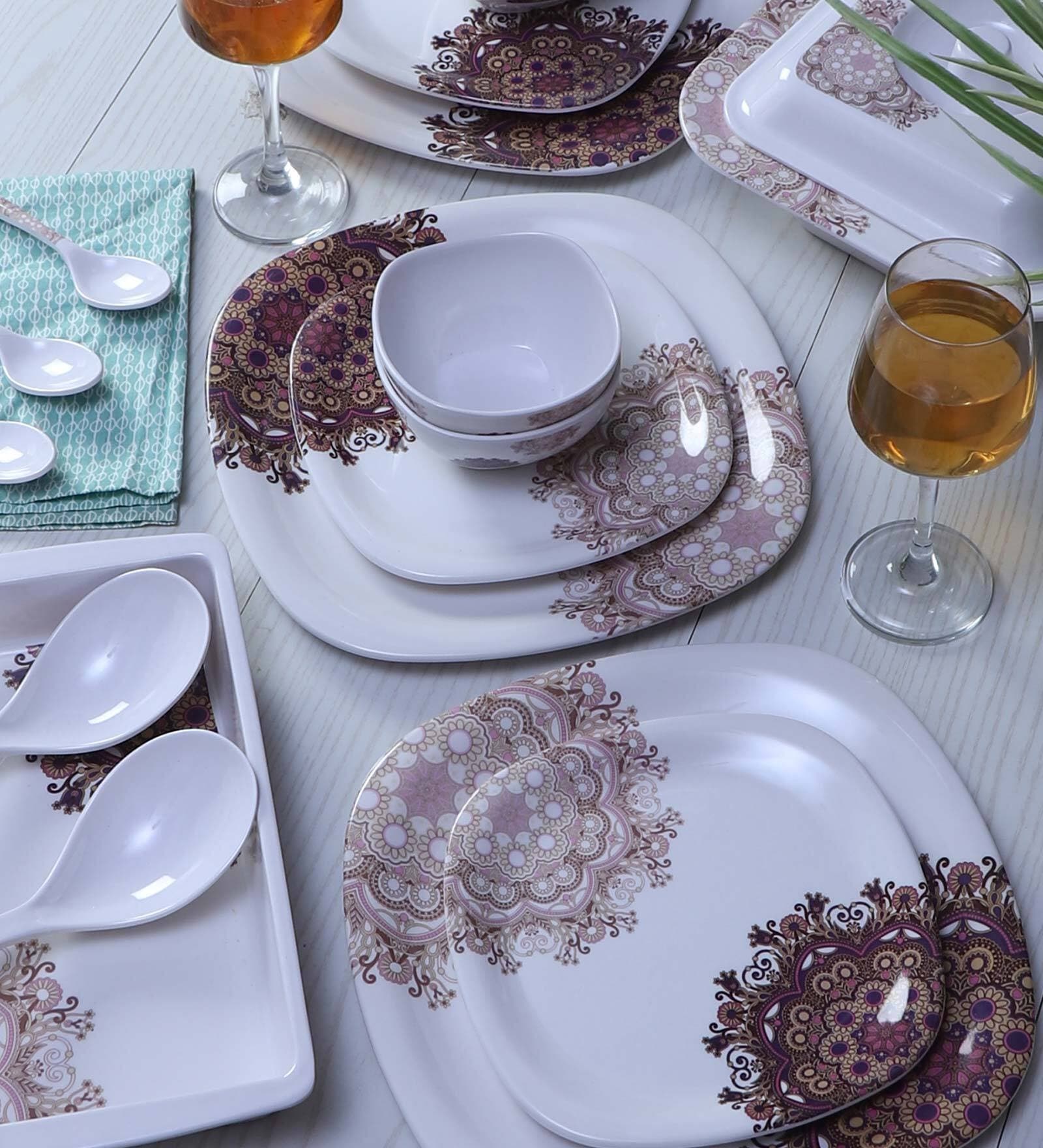 Floral (Set of 41) White Melamine Dinner Set