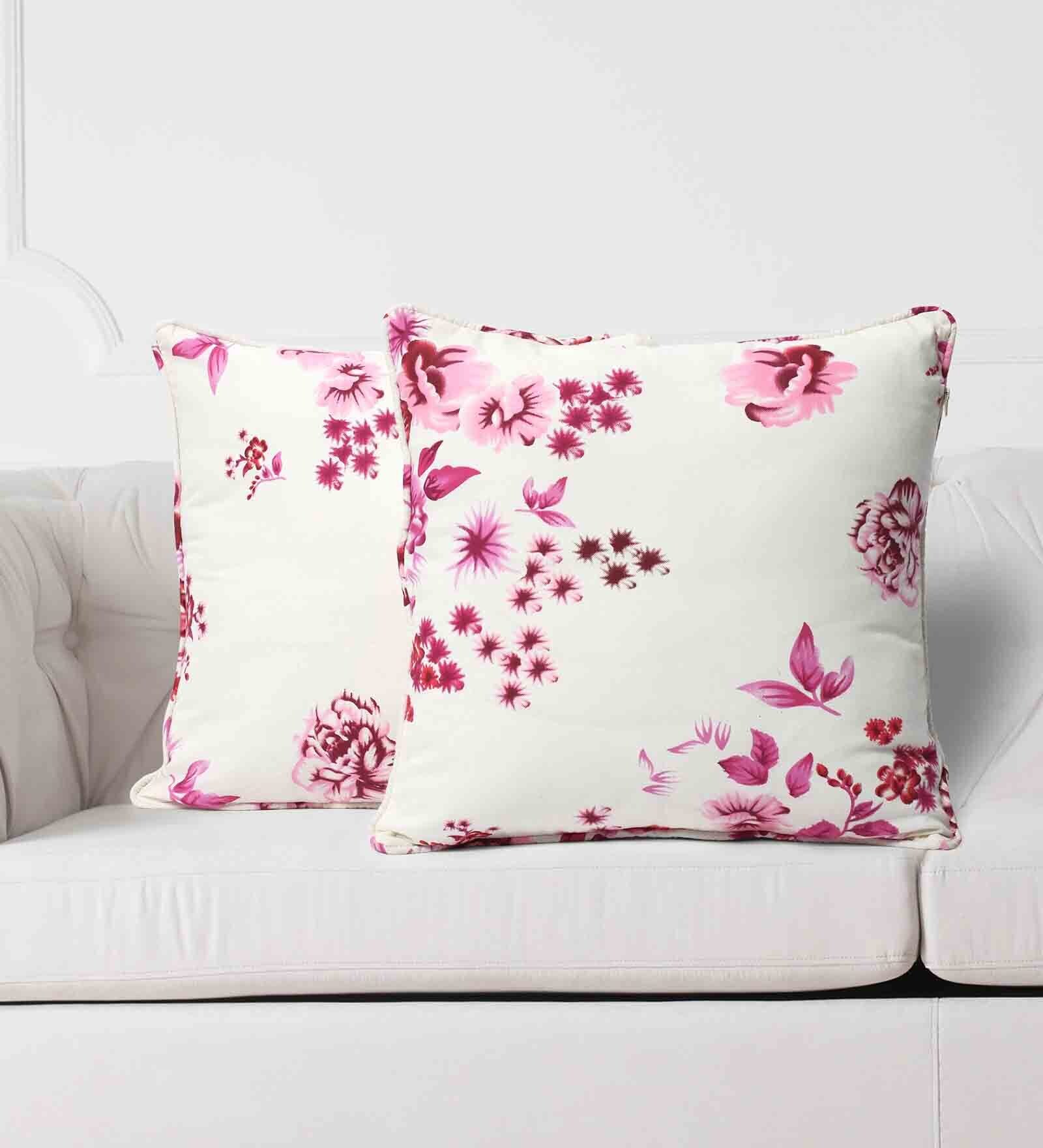 Floral 160 TC Pure Cotton Cushion Cover (Set of 2) in PInk Color
