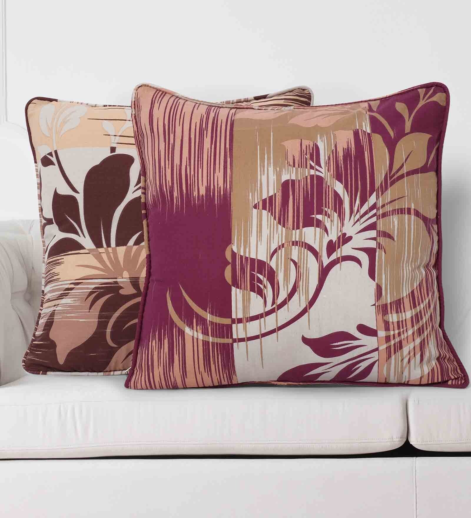 Buy Floral 160 TC Pure Cotton Cushion Cover (Set of 2) in PInk Color by