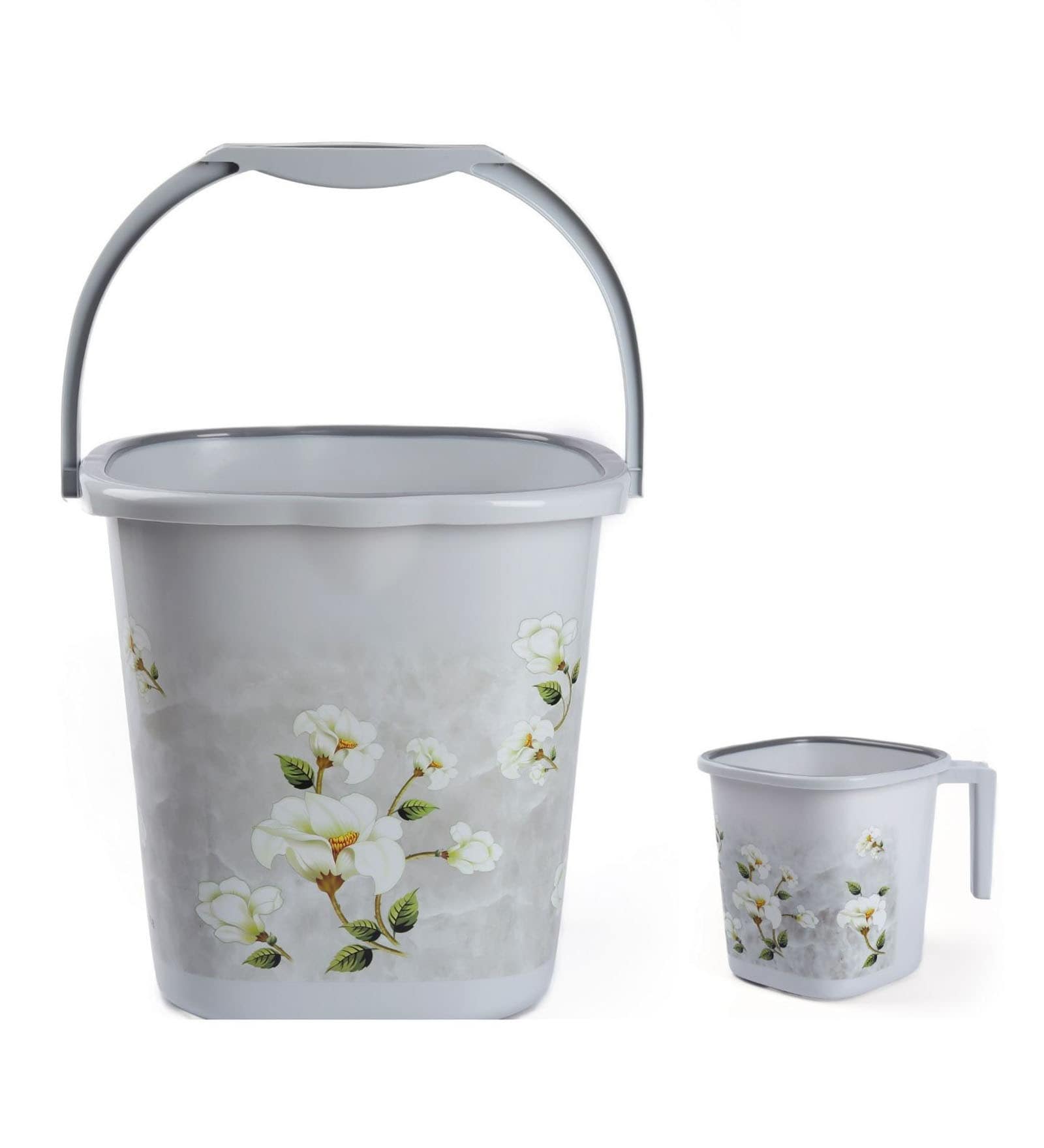 Shree Raj Bucket Set Buy Floral 18 Ltrs Grey 2 Pc Polypropylene Bucket Set at 38% OFF by ...