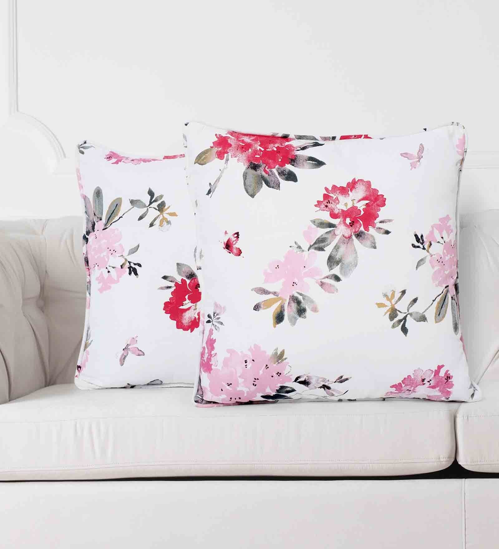 Floral 200 TC Pure Cotton Cushion Cover (Set of 2) in Pink Color