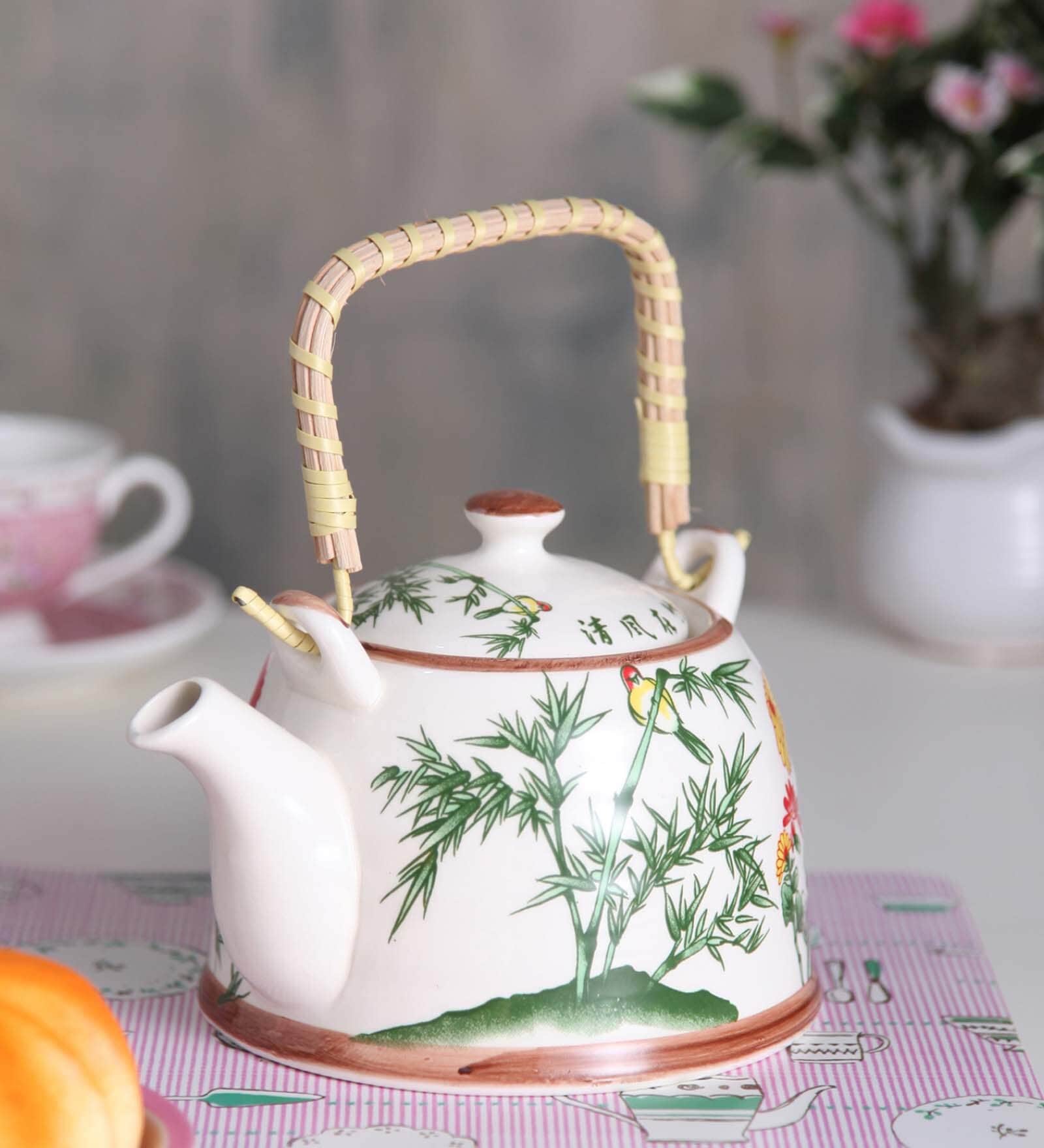 Buy Floral 900ml White & Green Porcelain Tea Pot at 11 OFF by A