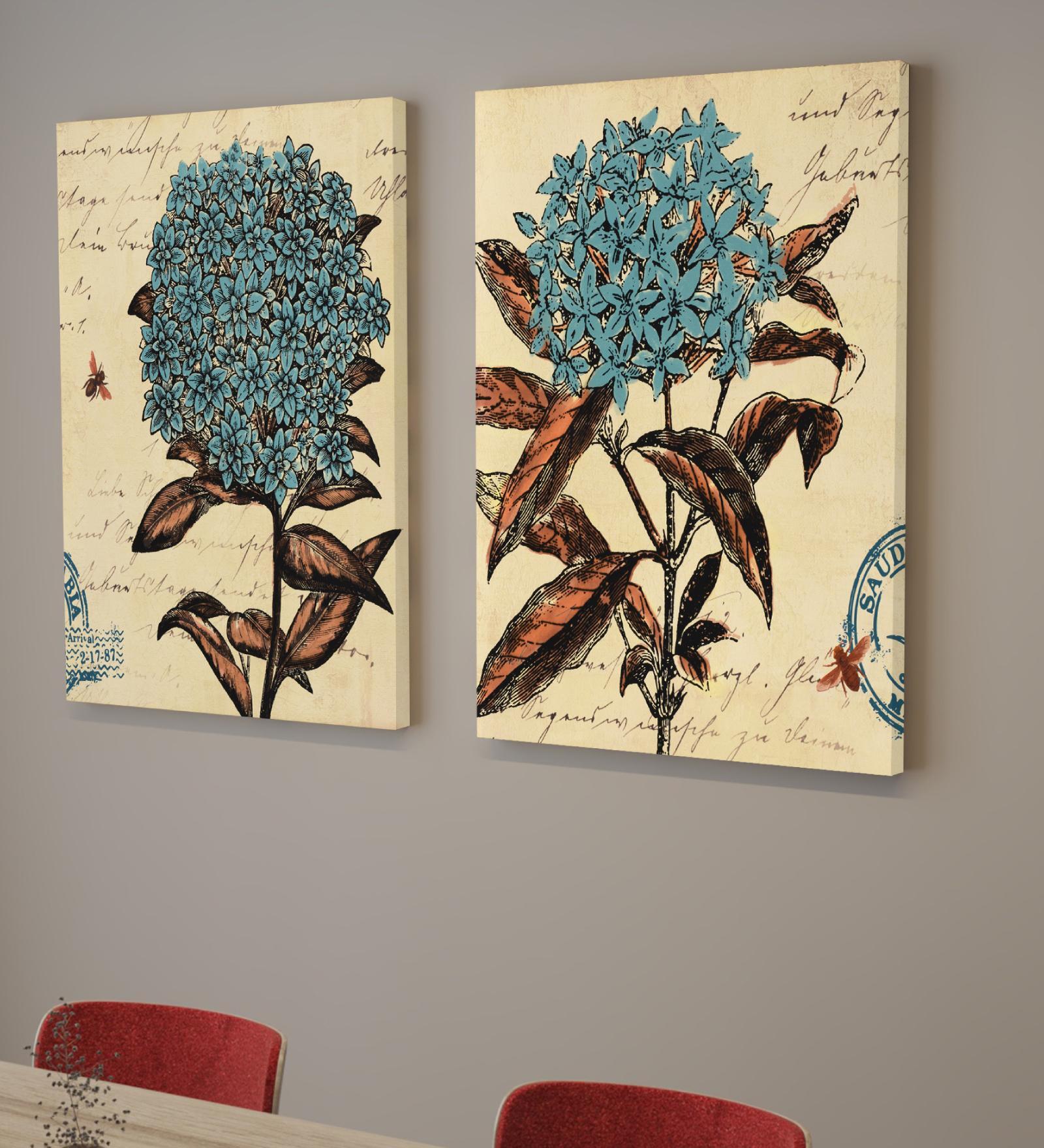 Floral Multicolour Synthetic Wood (Set of 2) Art Prints