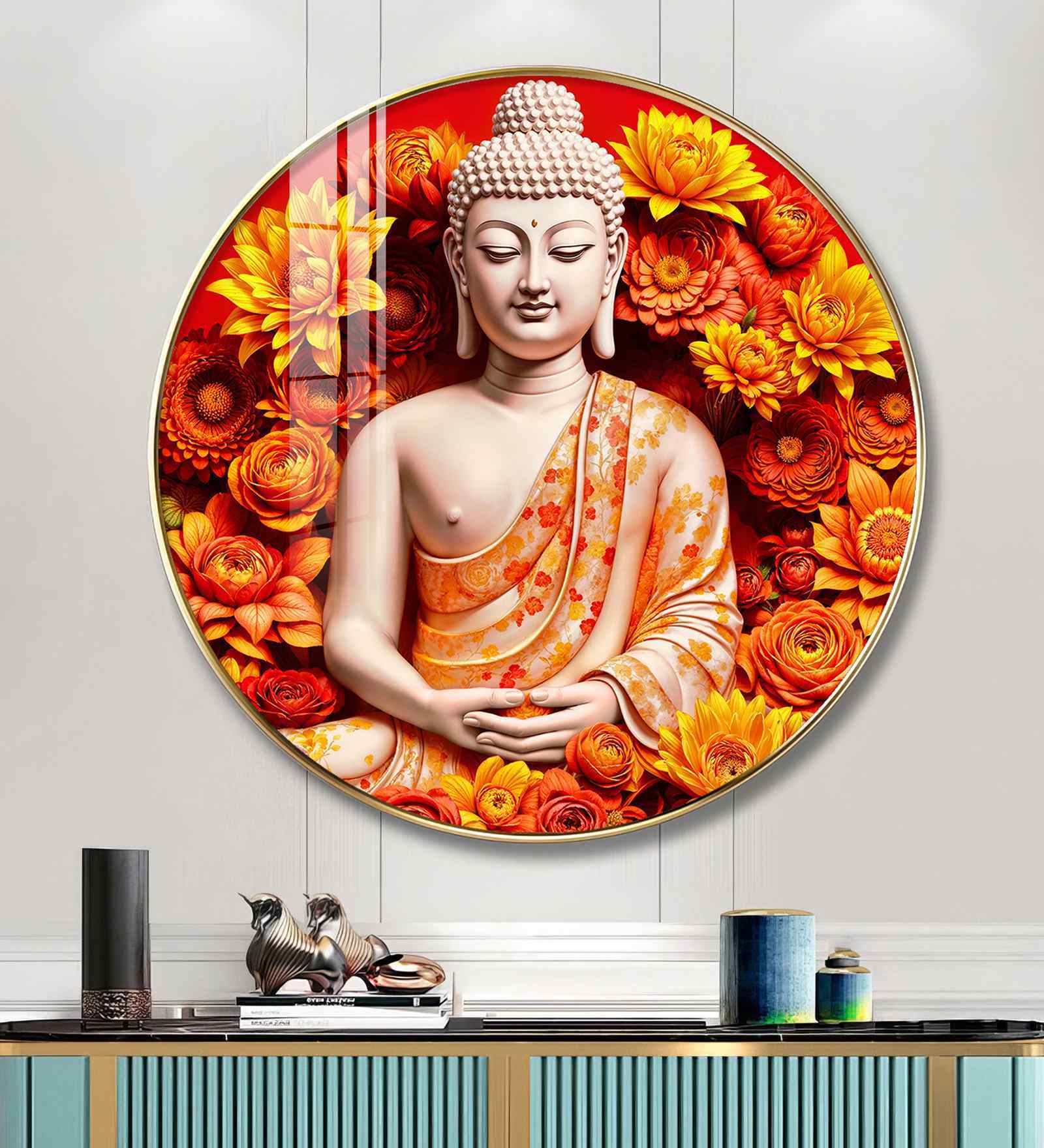 Floral Buddha Acrylic Round Wall Art