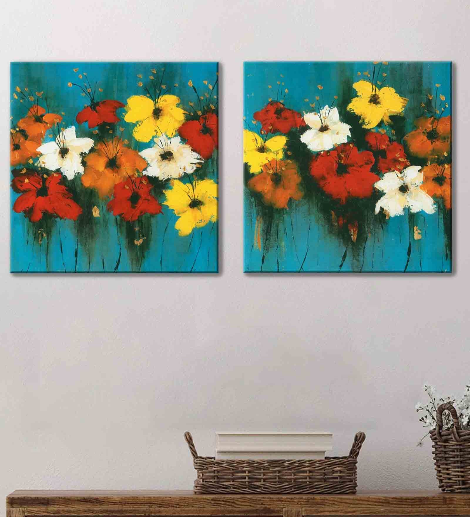 Floral Bunch Multicolour Synthetic Wood Framed Canvas Art Print