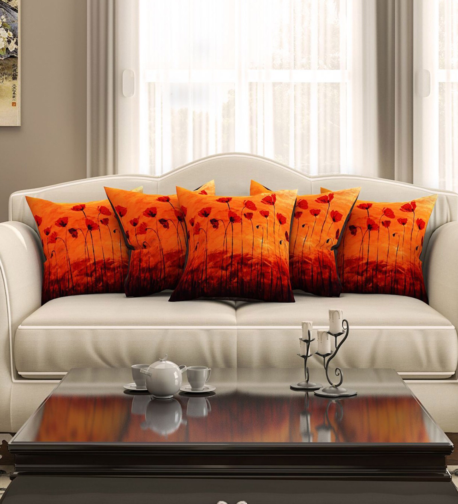 Orange Traditional Cotton 16 x 16 Inches Cushion Covers (Set of 5)