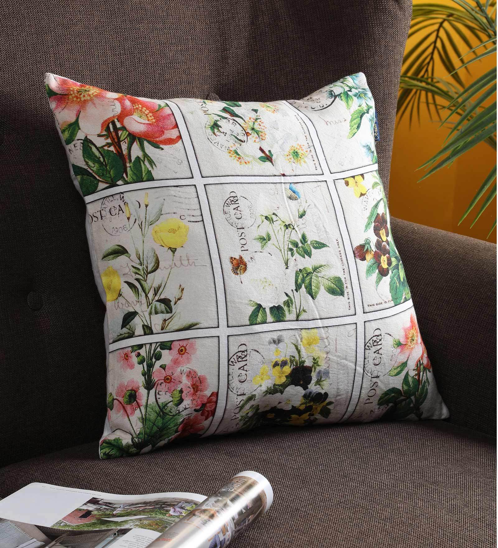Buy Cotton Floral Pattern 16x16 Inch Cushion Cover by Ambbi Collections