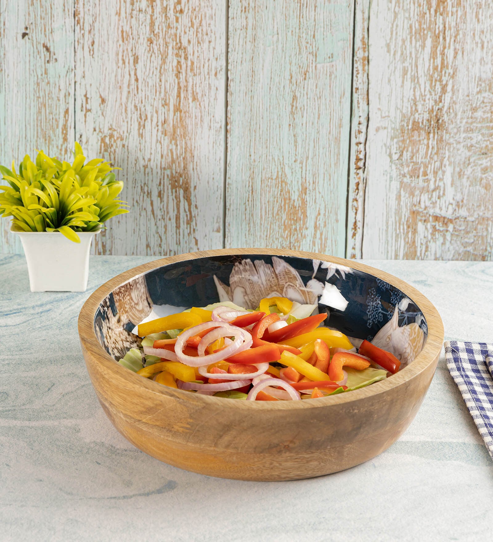 Floral Decal Design 1000ml Solid Wood Serving Bowl