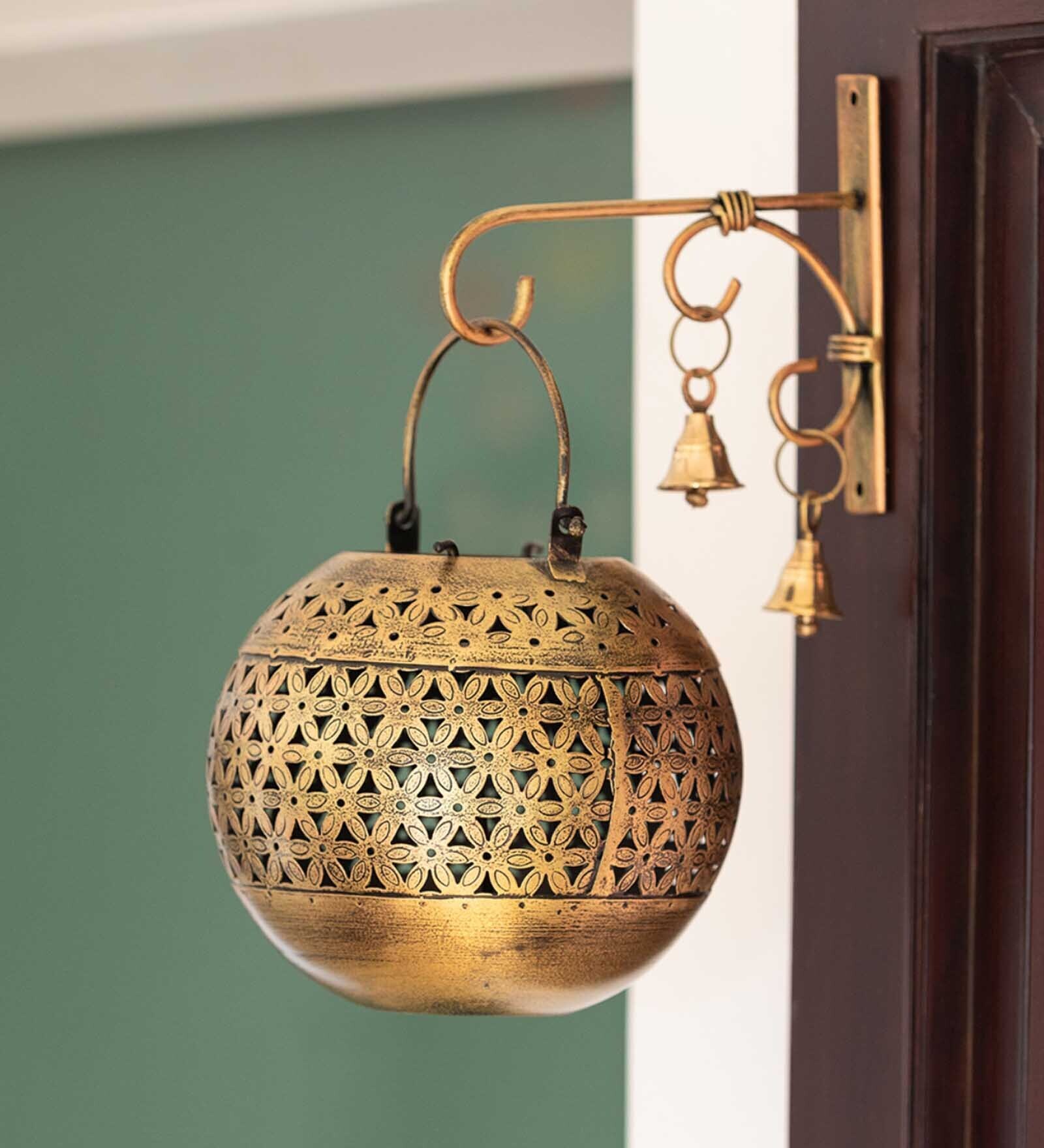 Buy Floral Fresh HandEtched Gold Metal Hanging Tea Light Holder by