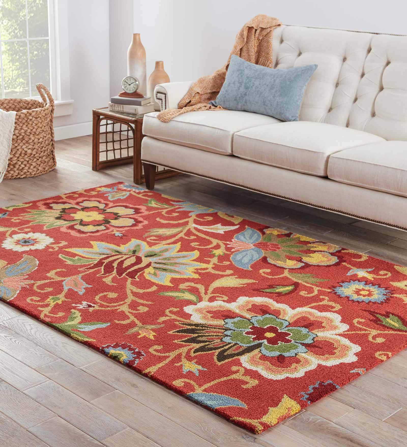 Red Wool Floral 5  x 8  Feet Hand Tufted Carpet