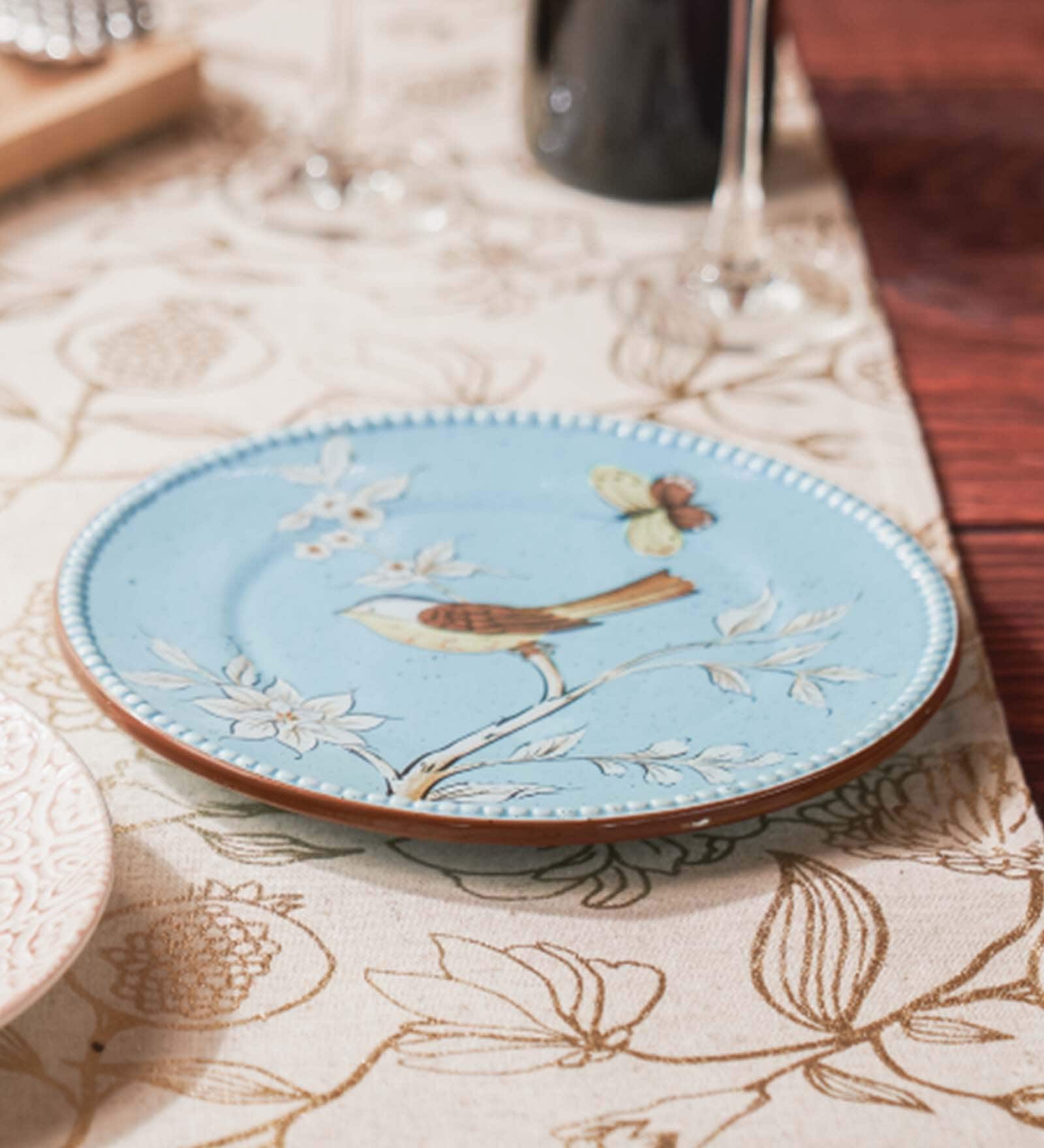 Floral Humming 8.3 Inch Blue Metal Dinner Plate