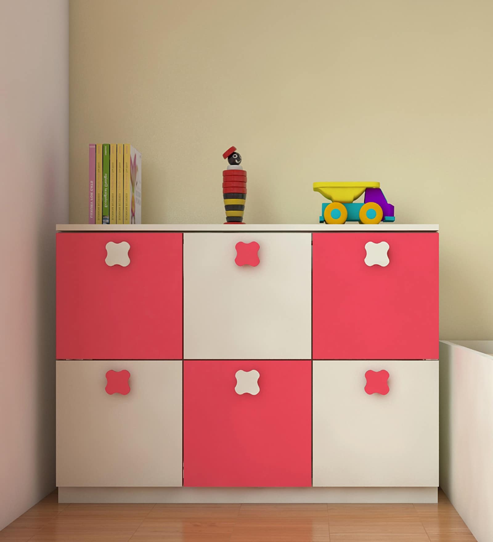 Floral Kids' Storage Cabinet In Strawberry Pink Finish Colour