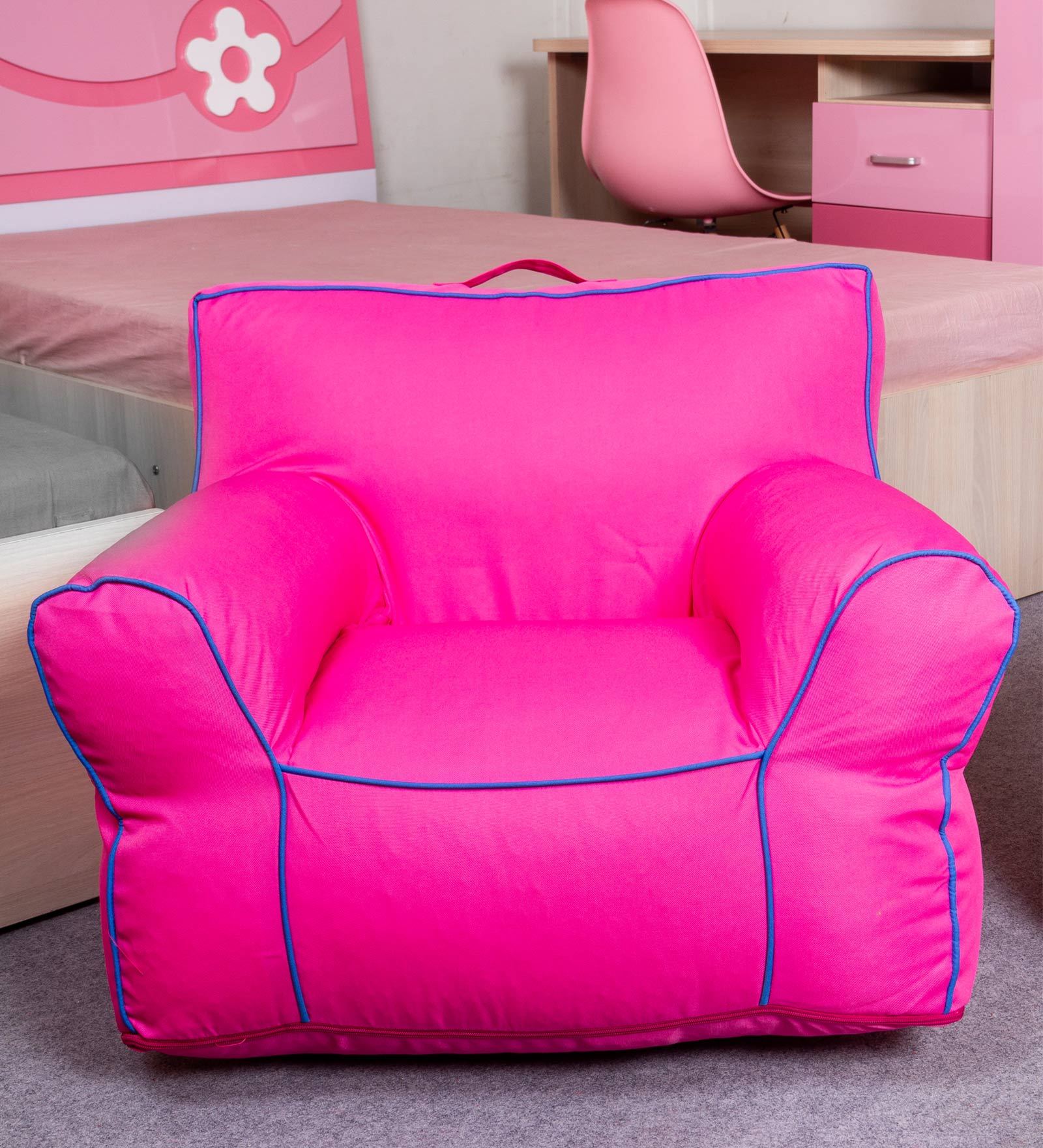 Square Shaped Bean Bag with Beans in Pink Colour