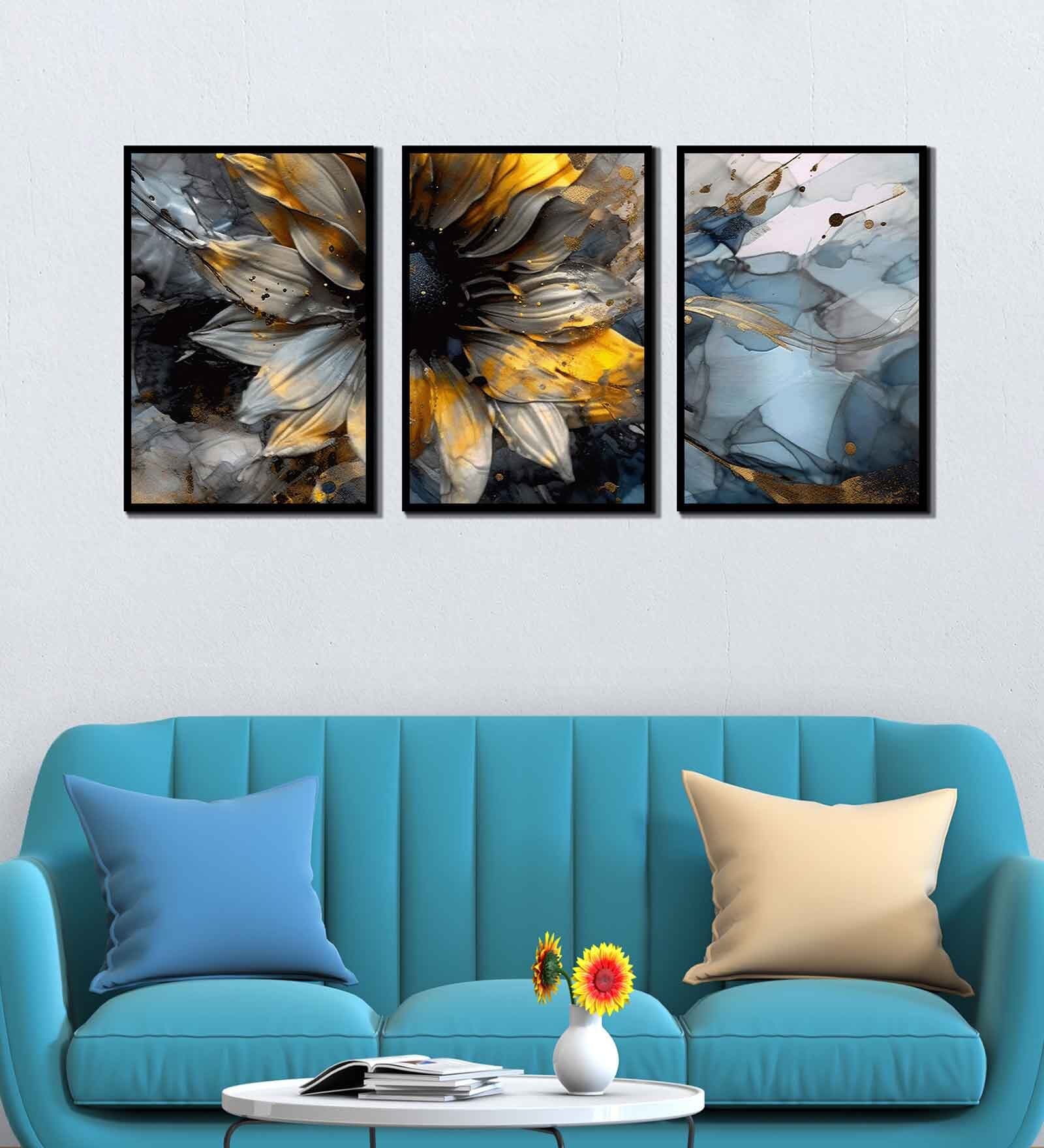 Floral Multicolour Canvas & MDF (Set of 3) Framed Art Panels