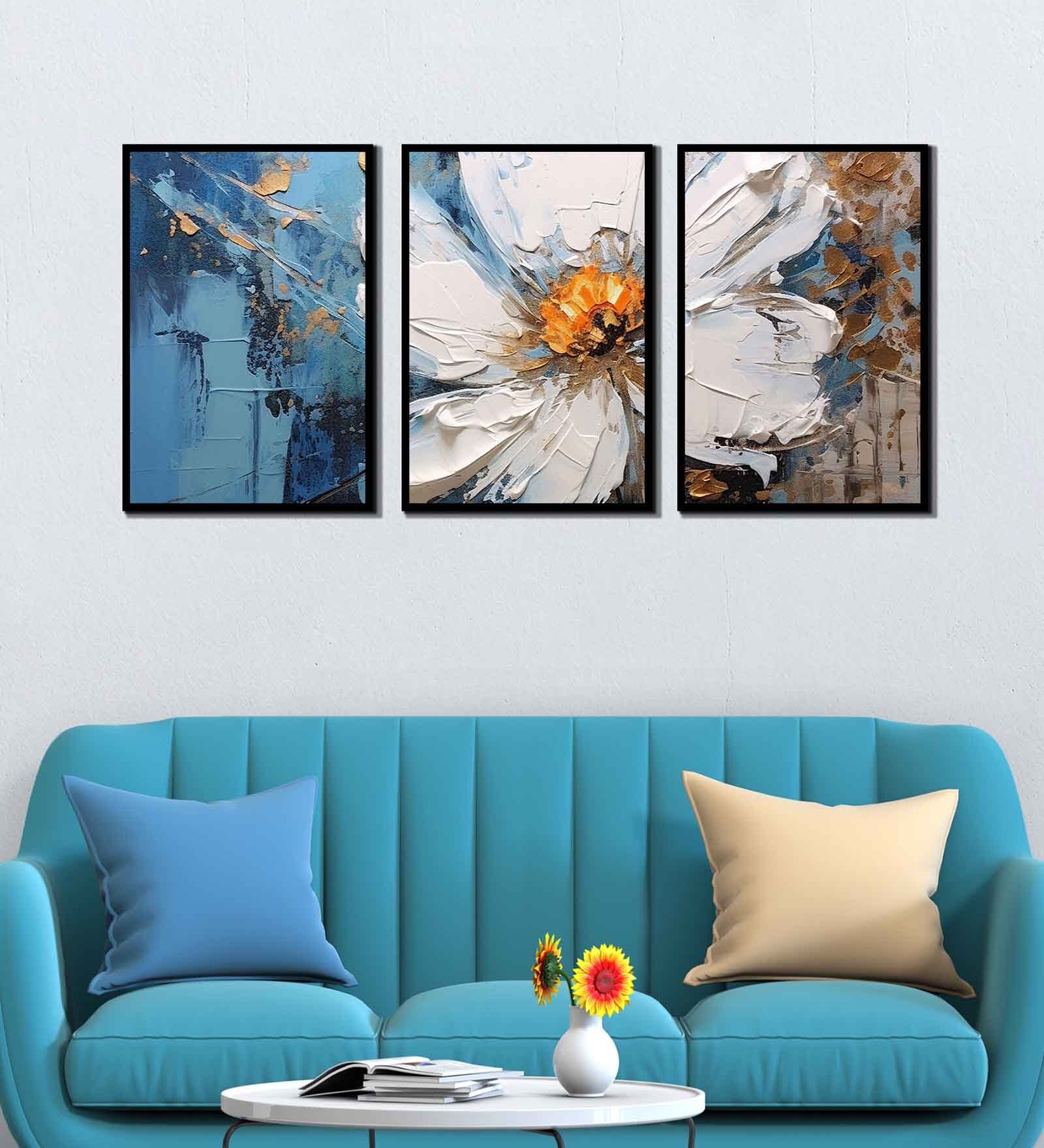 Floral Multicolour Canvas & MDF (Set of 3) Framed Art Panels