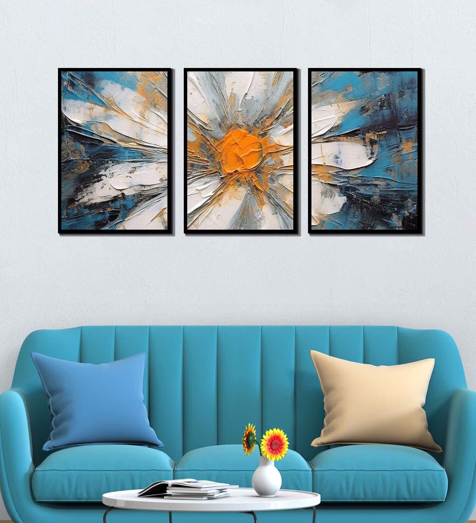 Floral Multicolour Canvas & MDF (Set of 3) Framed Art Panels