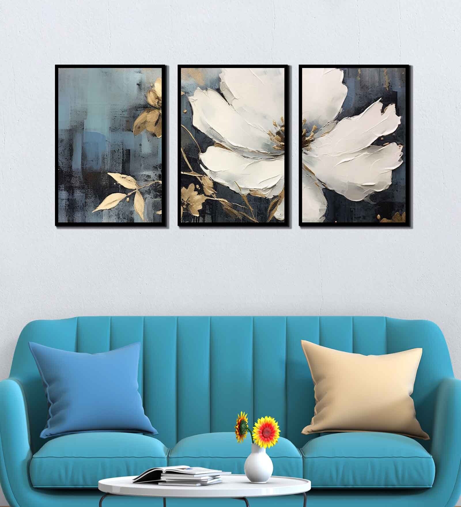 Floral Multicolour Canvas & MDF (Set of 3) Framed Art Panels