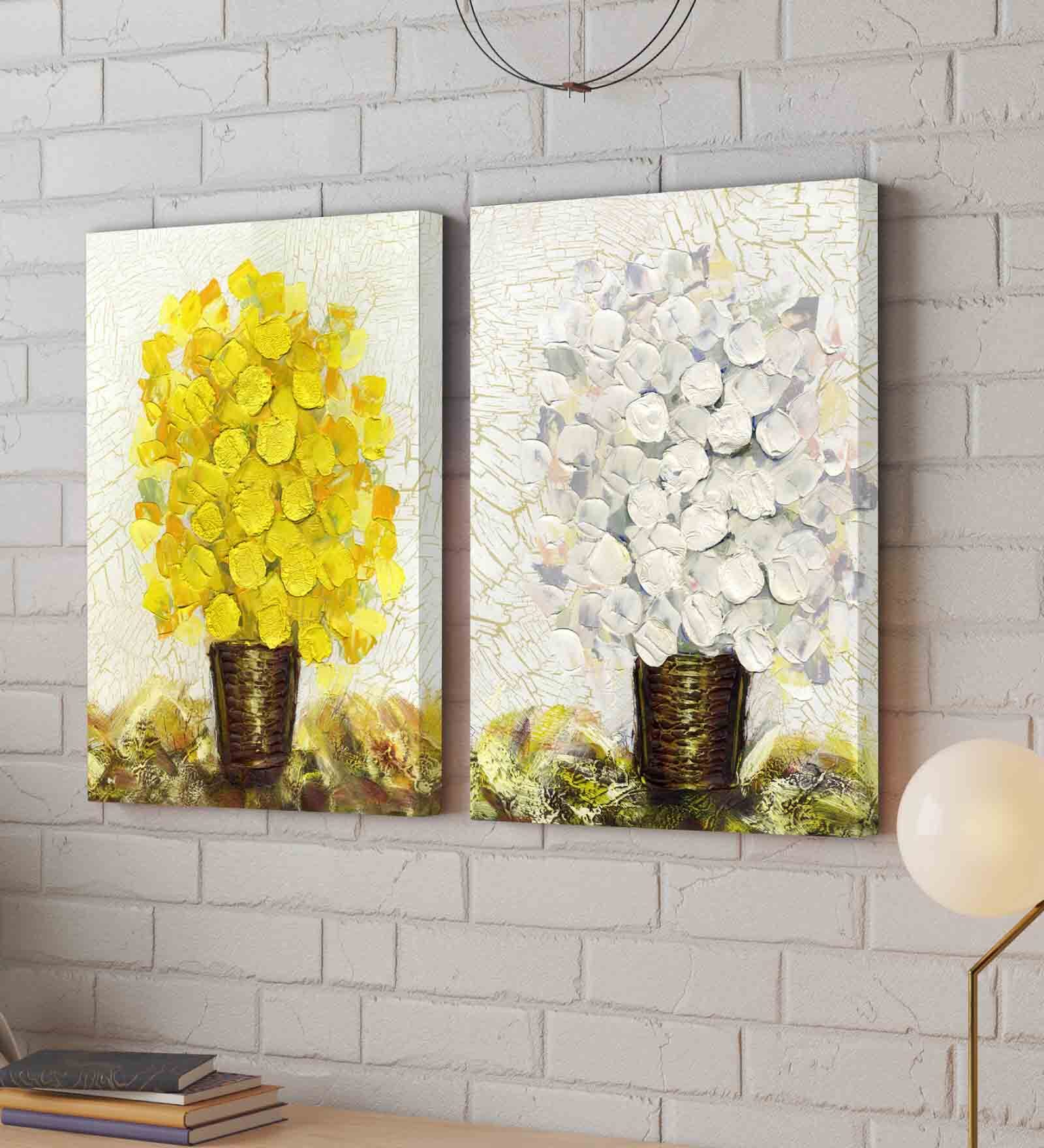 Floral Yellow & White Engineered Wood (Set of 2) Art Prints