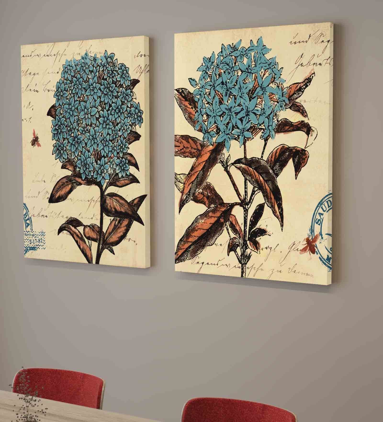 Floral Multicolour Engineered Wood (Set of 2) Art Prints