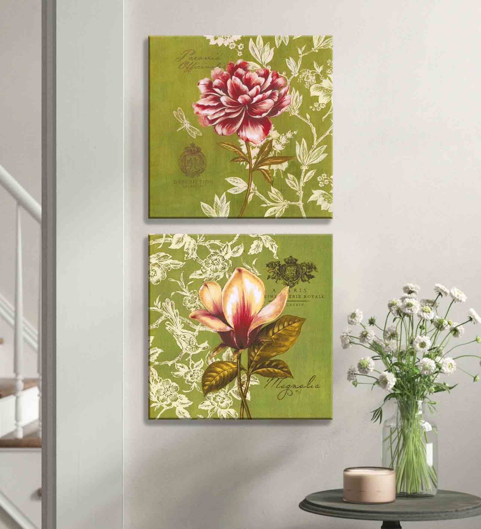 Buy Floral Multicolour Synthetic Wood Framed Canvas Art Print at 14