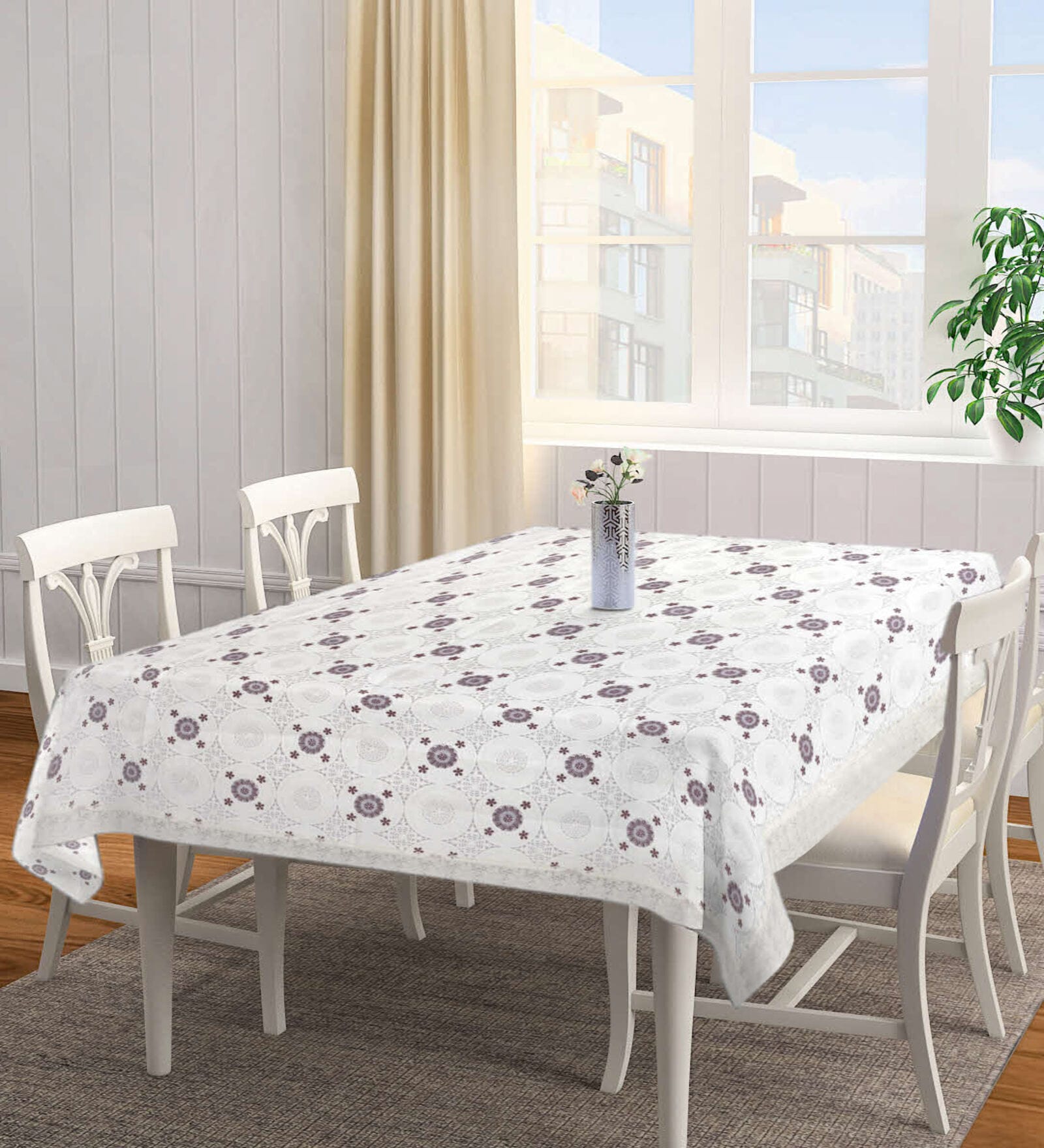 Floral Off White (90 x 60 ) PVC Plastic Table Cover