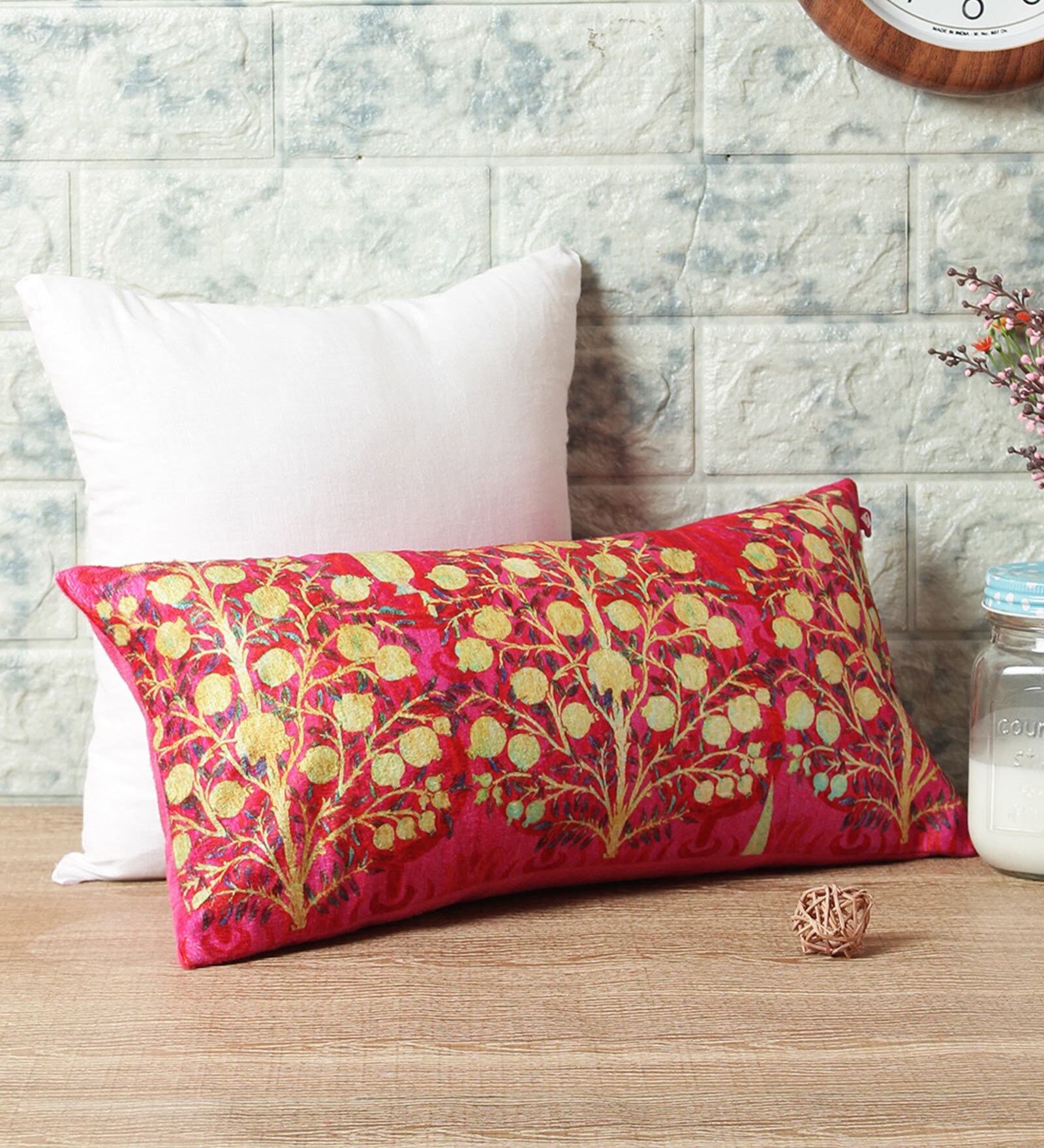 Pink Floral Velvet 8 x 16 Inches Cushion Cover