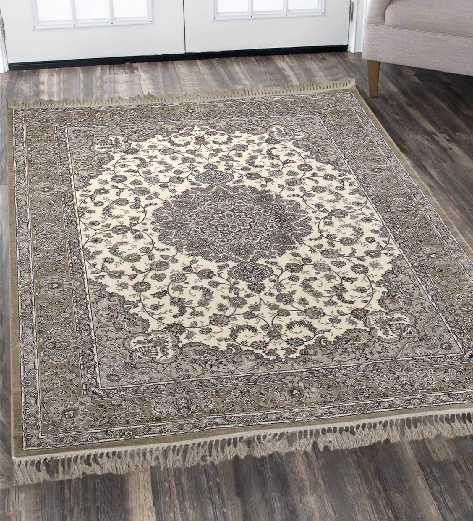 Beige Viscose Floral 4  X 6  Feet Machine Made Carpet