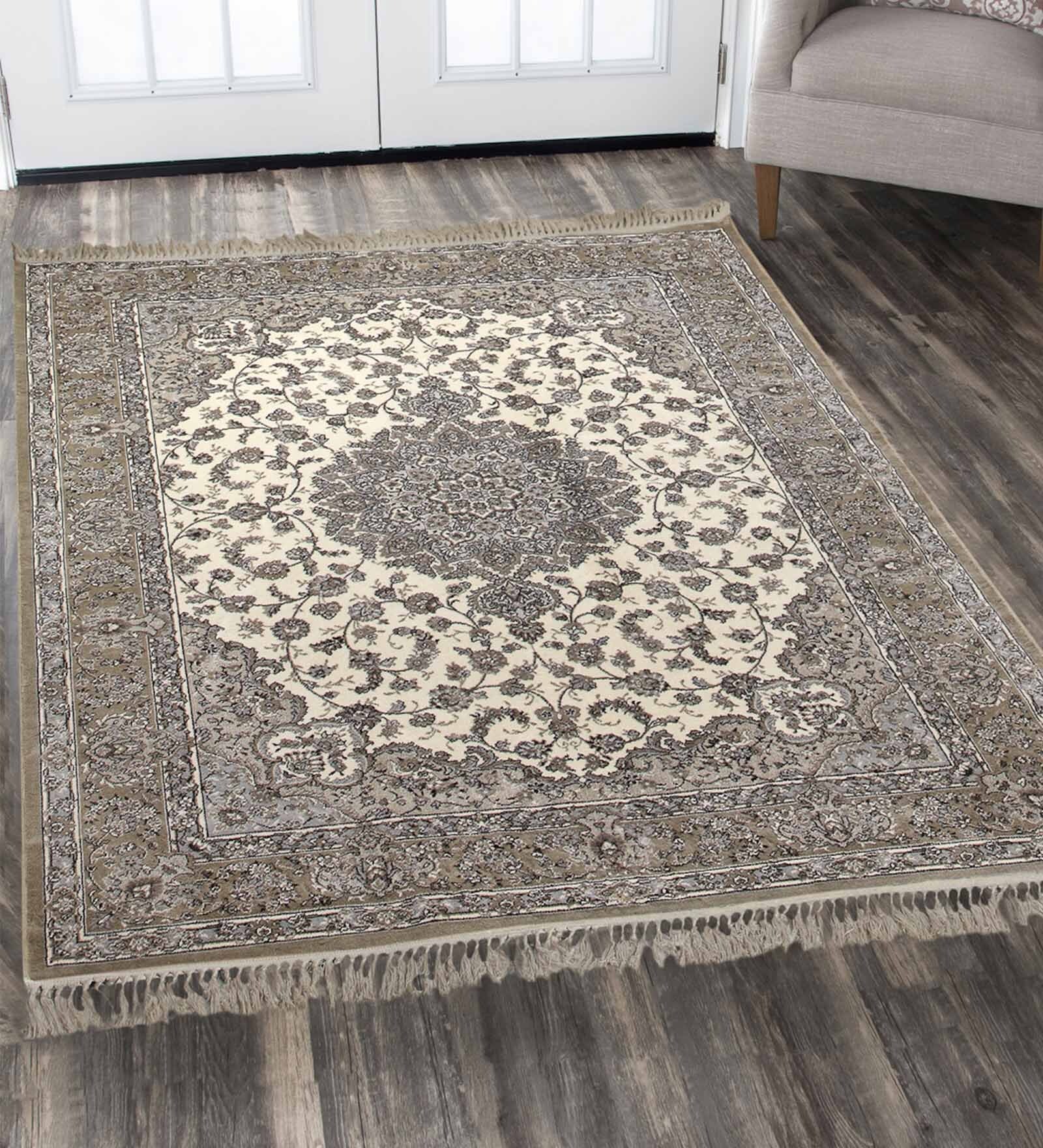 Grey Persian Viscose 5 ft x 7 ft Machine Made Carpet