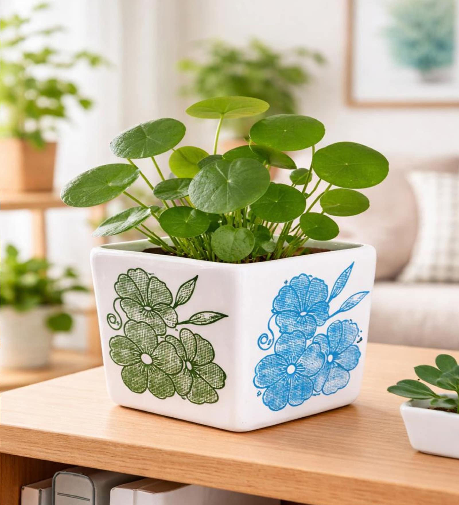 Floral Print Square Ceramic Planter Pot