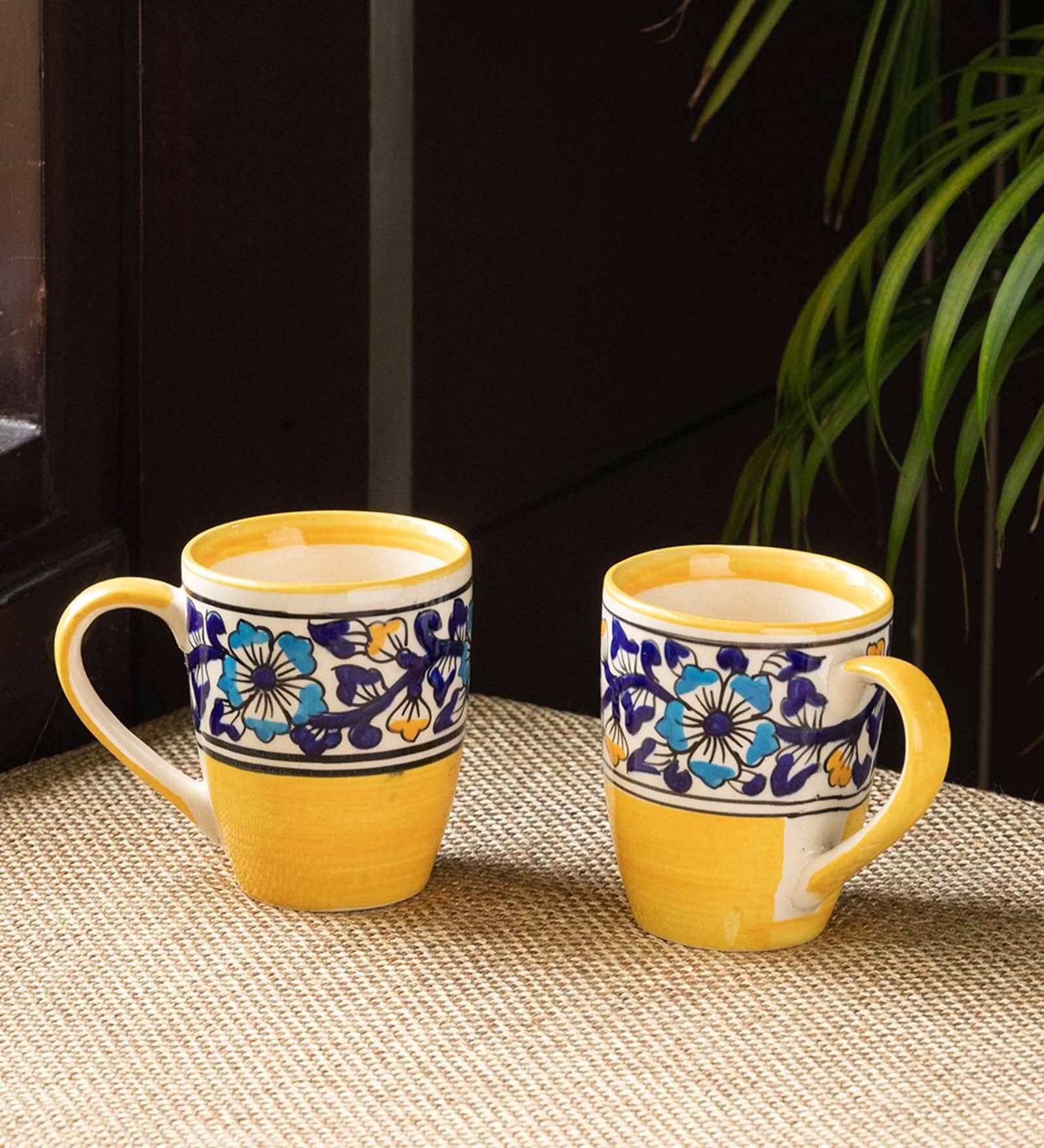 Floral Printed 240ml Multicolour Ceramic (Set of 4) Coffee Mugs