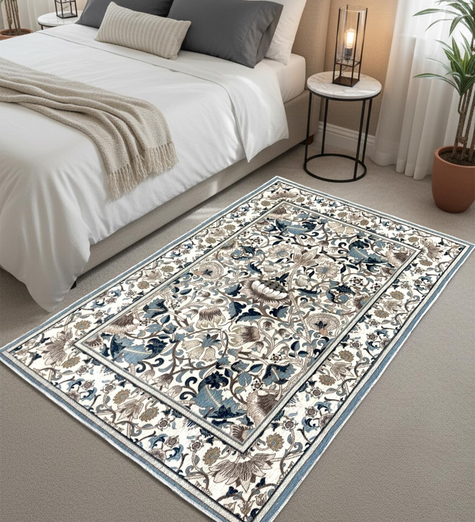 Floral Printed Polyester 3 X 5 Feet Machine Made Carpet