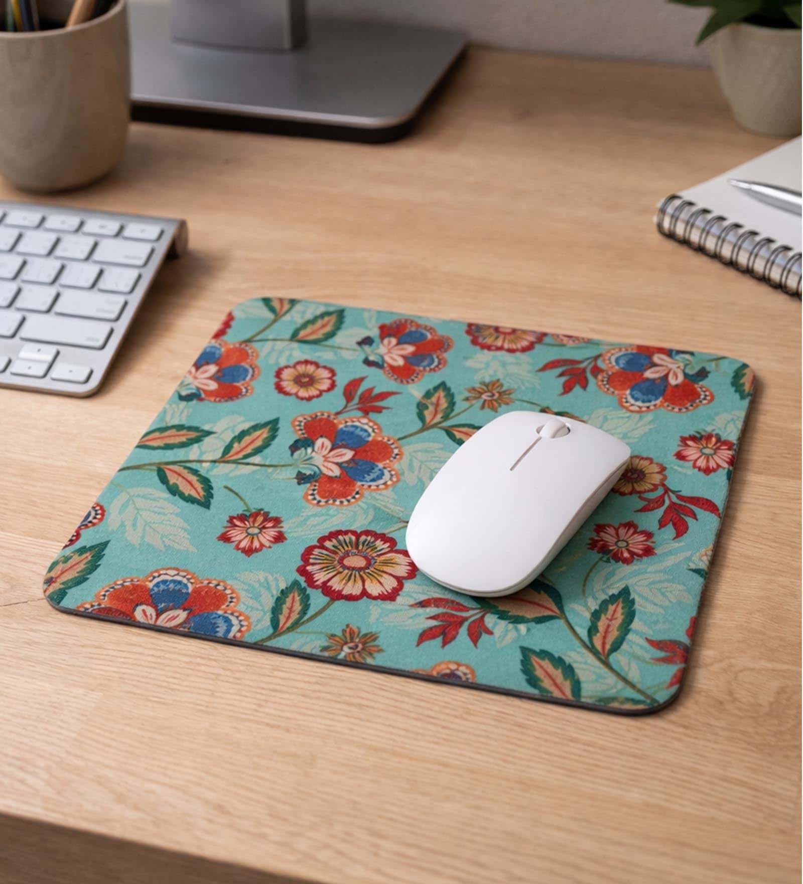 Floral Printed with Green Background Rectangle Mousepad