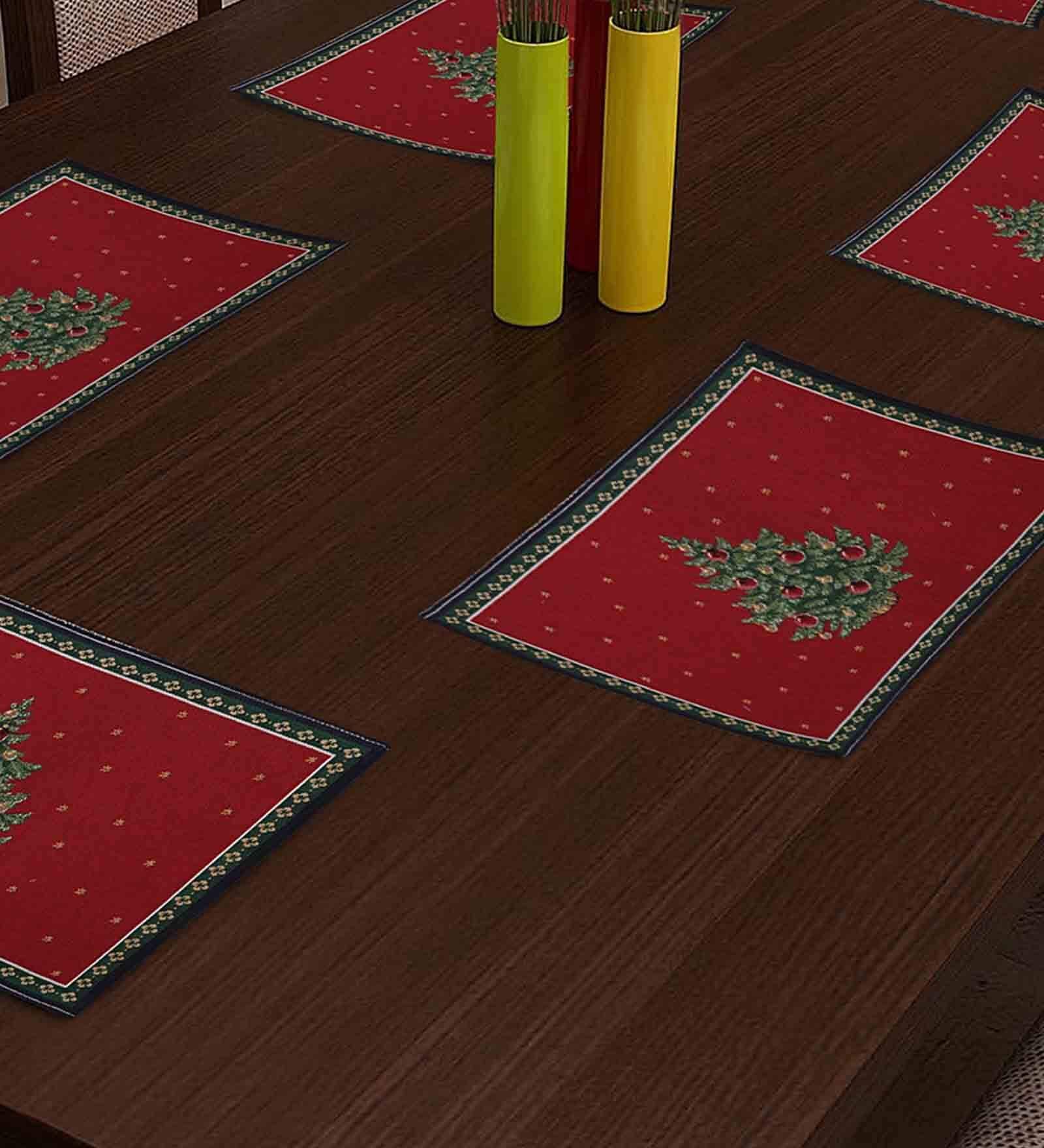 Floral Red Cotton 19 X13 Inches Placemats (Set of 6) 