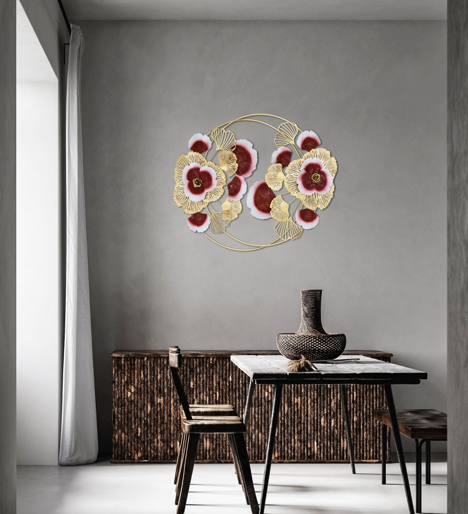 Floral Red & Gold Iron Wall Art